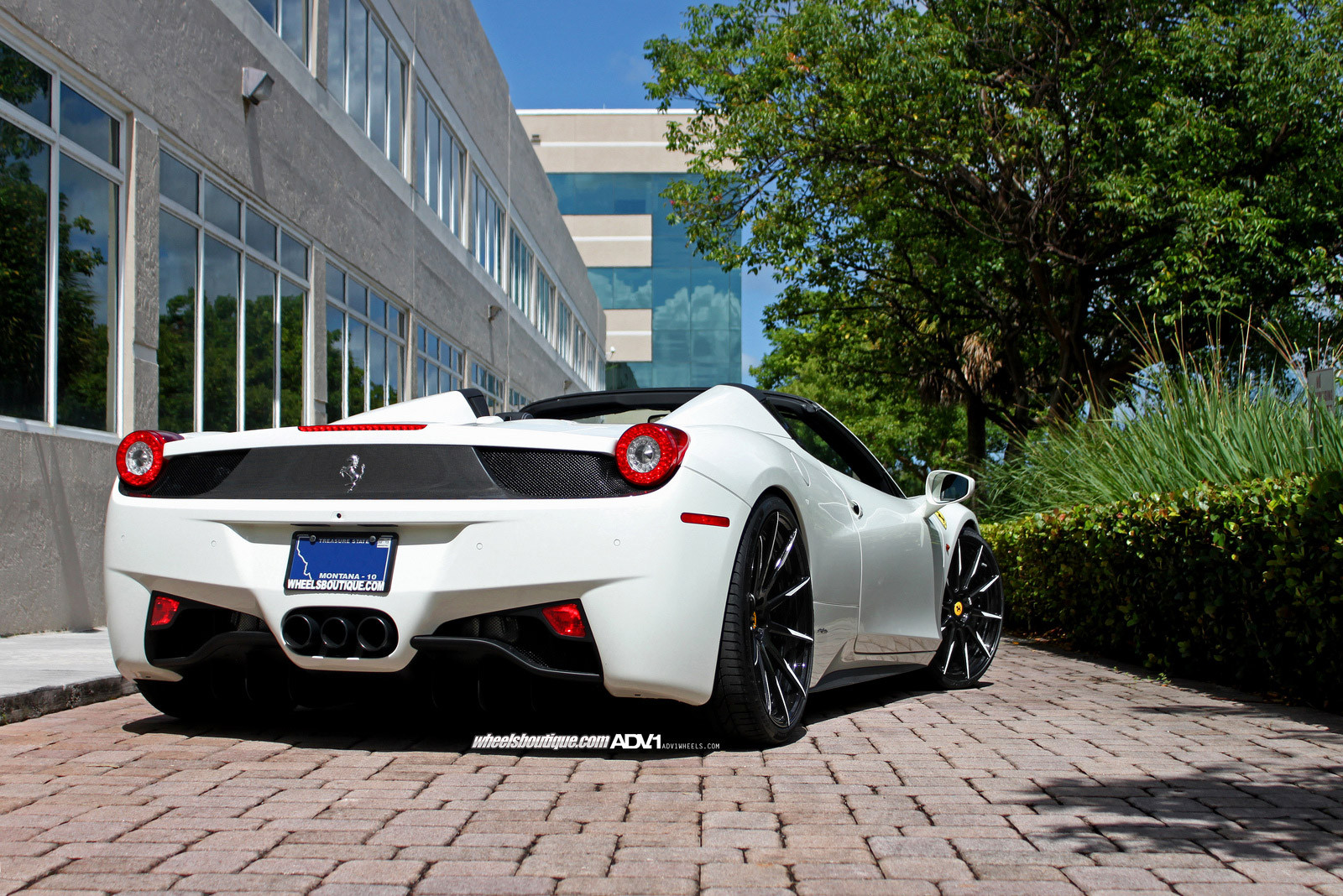 Custom Rear Diffuser on White Convertible Ferrari 458 - Photo by ADV.1