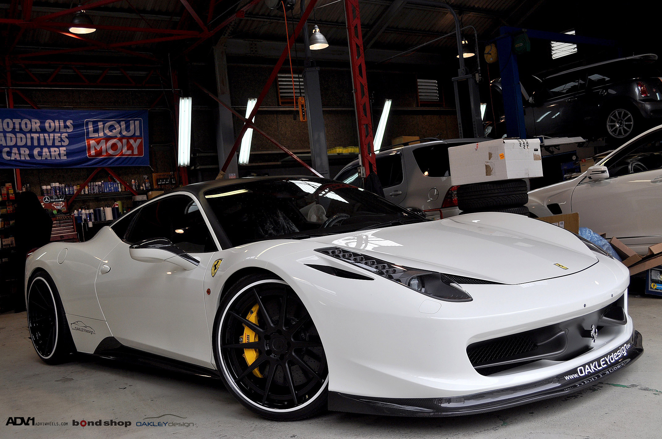 Carbon Fiber Front Lip on White Ferrari 458 - Photo by ADV.1