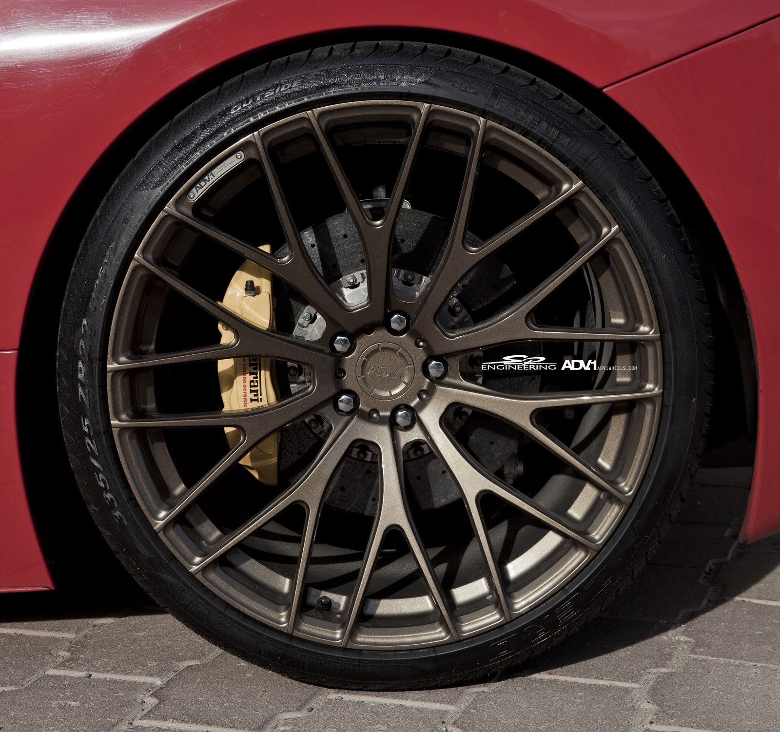 ADV1 Rims with Ferrari Brakes on Red Ferrari 458 - Photo by ADV.1