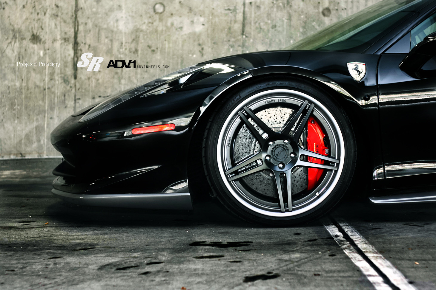 Black Ferrari 458 with Custom Front Lip - Photo by ADV.1