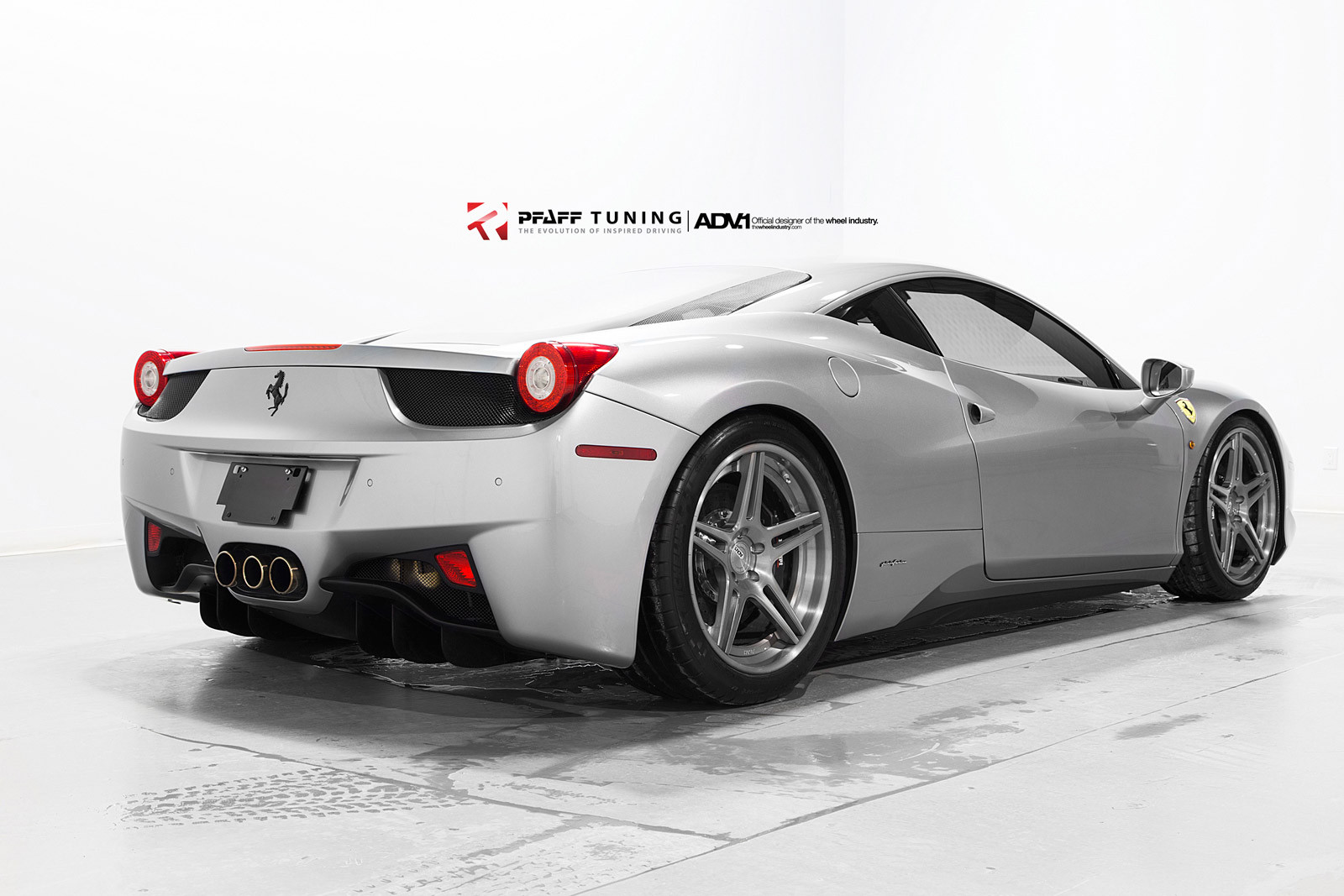 Custom Rear Diffuser on Gray Ferrari 458 - Photo by ADV.1