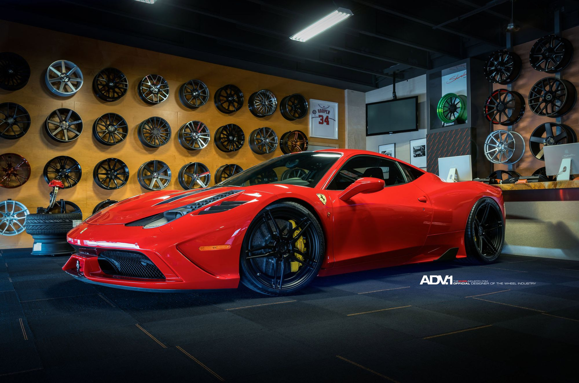 Red Ferrari 458 with Custom Hood - Photo by ADV.1