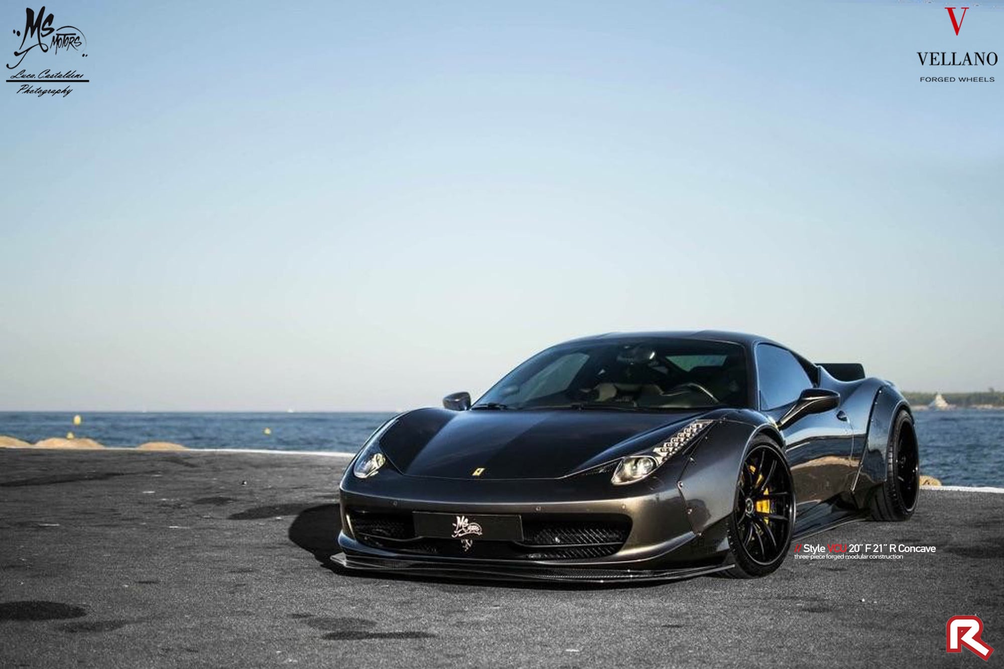 Black Ferrari 458 with Carbon Fiber Front Lip - Photo by Vellano