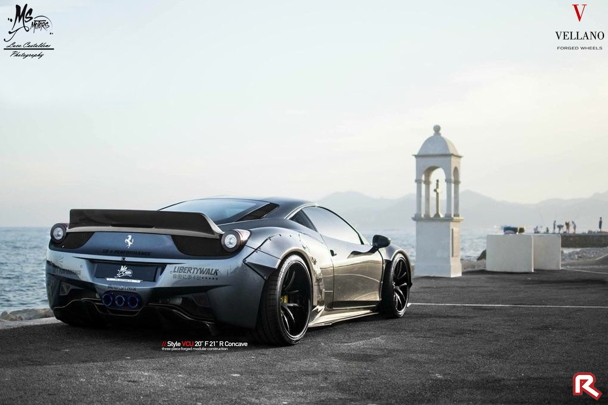 Custom Style Rear Spoiler on Black Ferrari 458 - Photo by Vellano