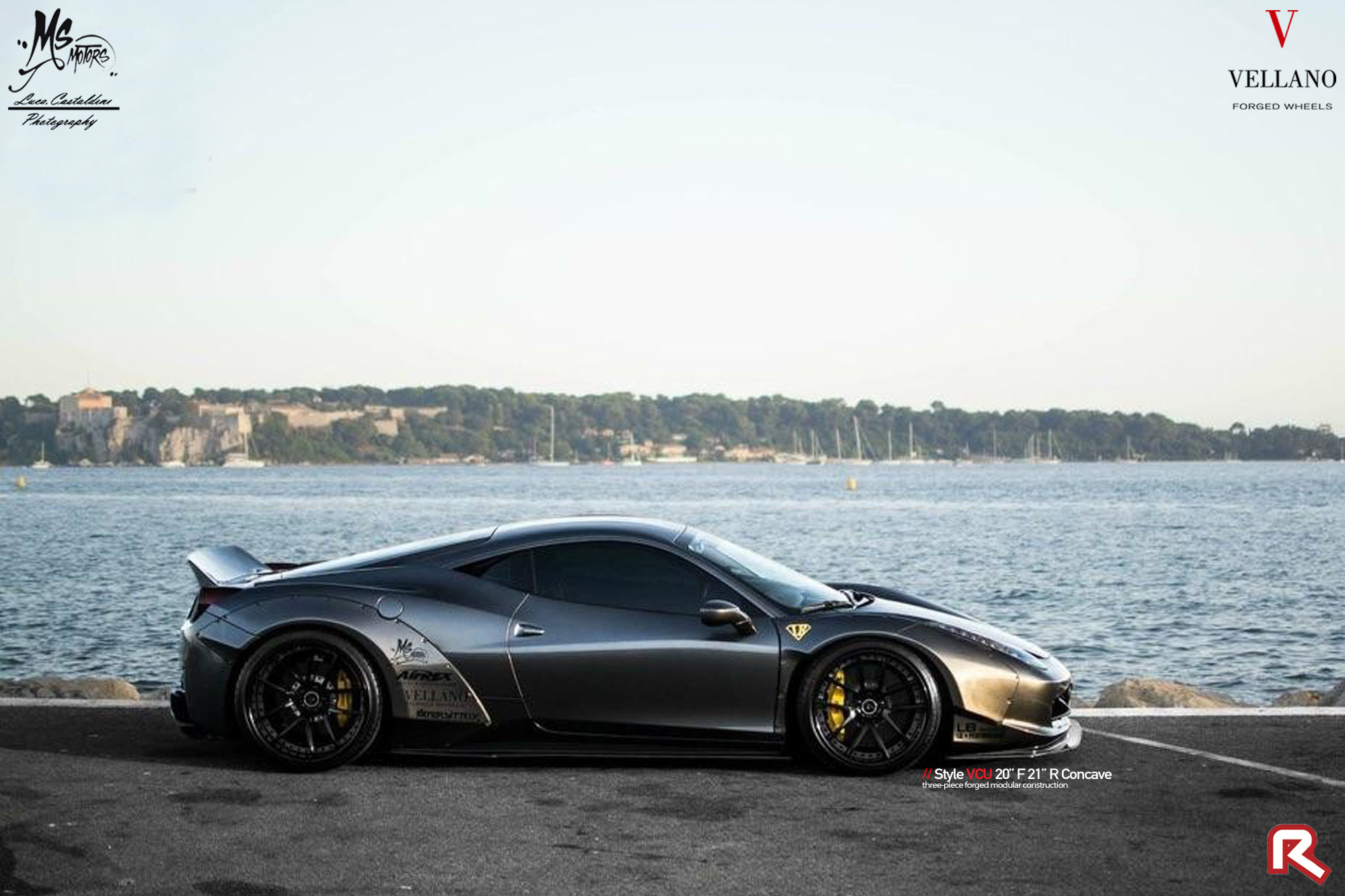 Liberty Walk Body Kit on Black Ferrari 458 - Photo by Vellano