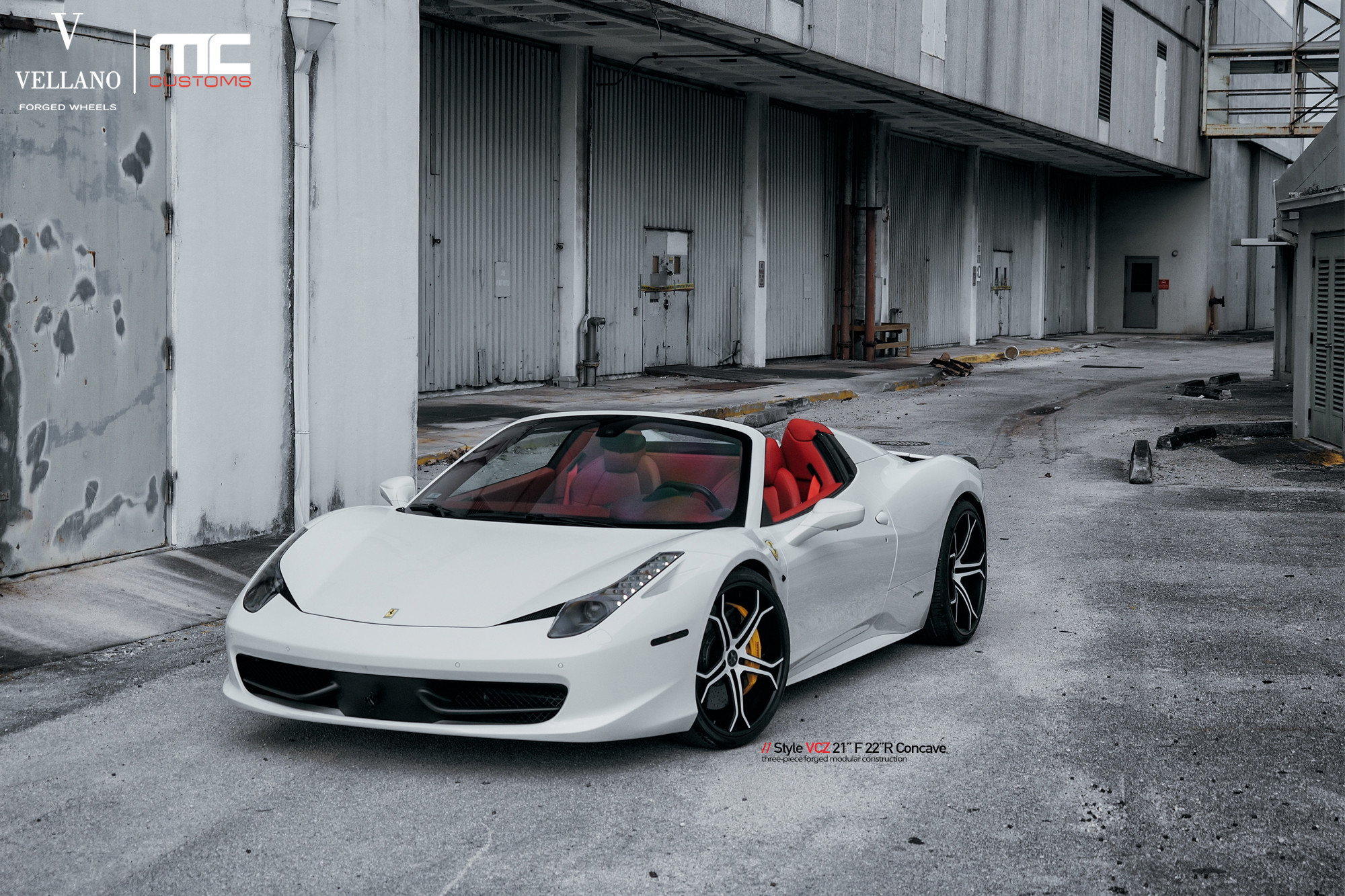 Custom White Convertible Ferrari 458 on Vellano Rims - Photo by Vellano