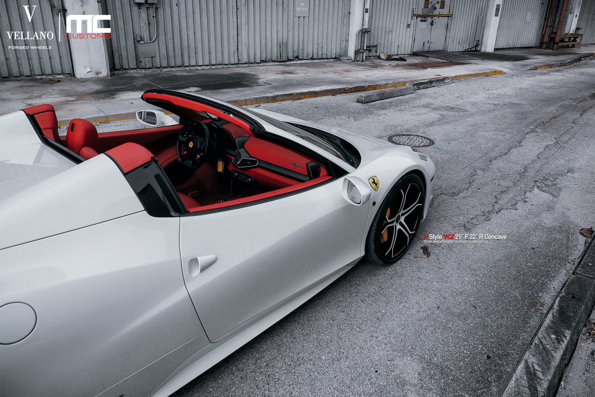 White Ferrari 458 with Custom Interior Kit - Photo by Vellano