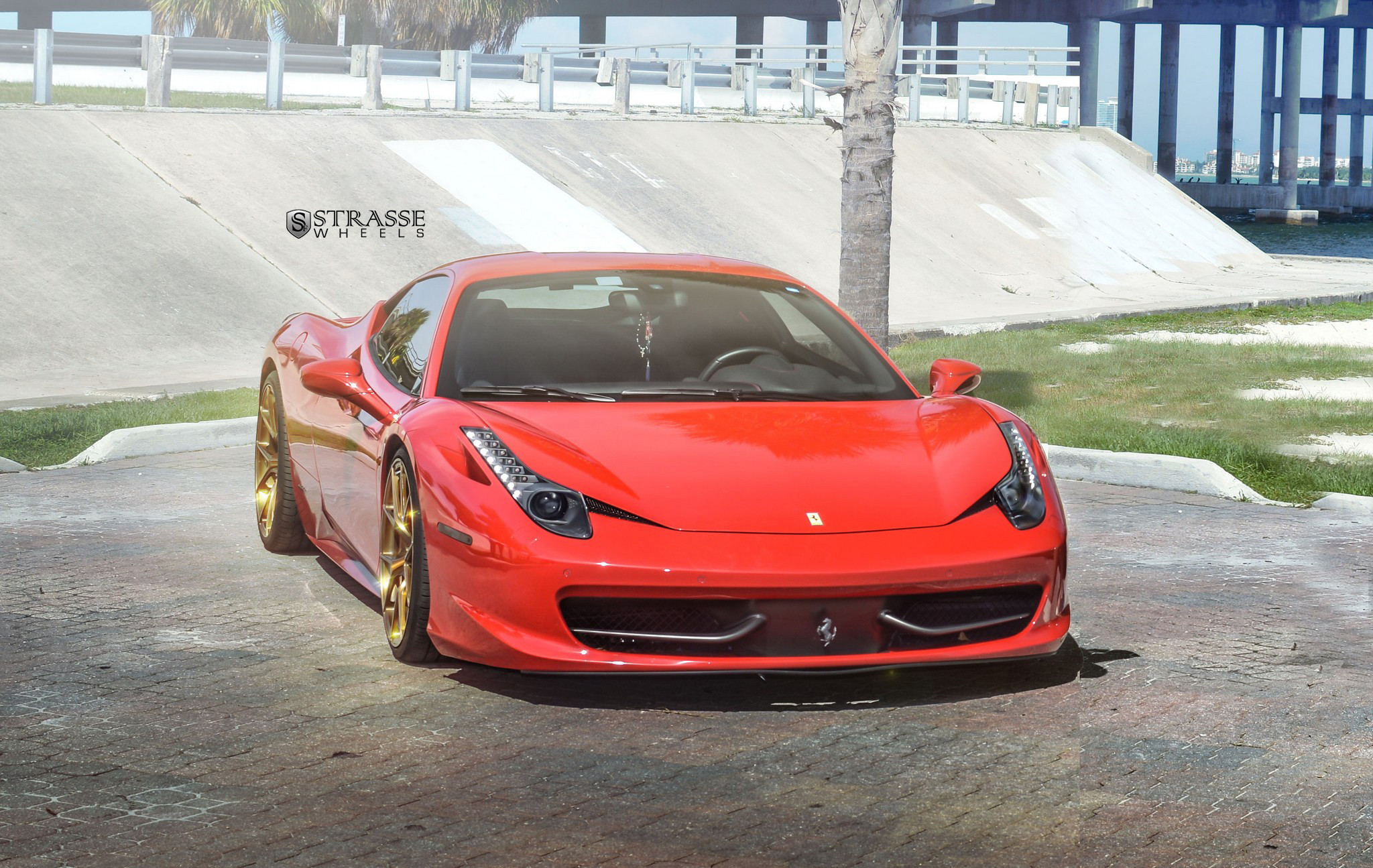 Red Ferrari 458 with Dark Smoke Headlights - Photo by Strasse Forged