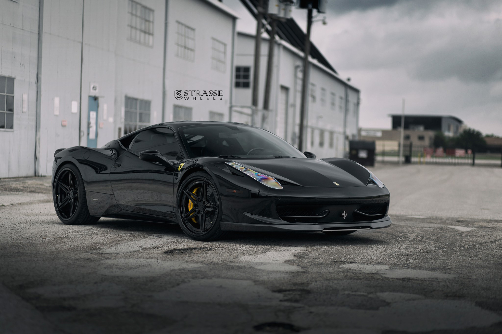 Aftermarket Headlights on Black Ferrari 458 - Photo by Strasse Forged