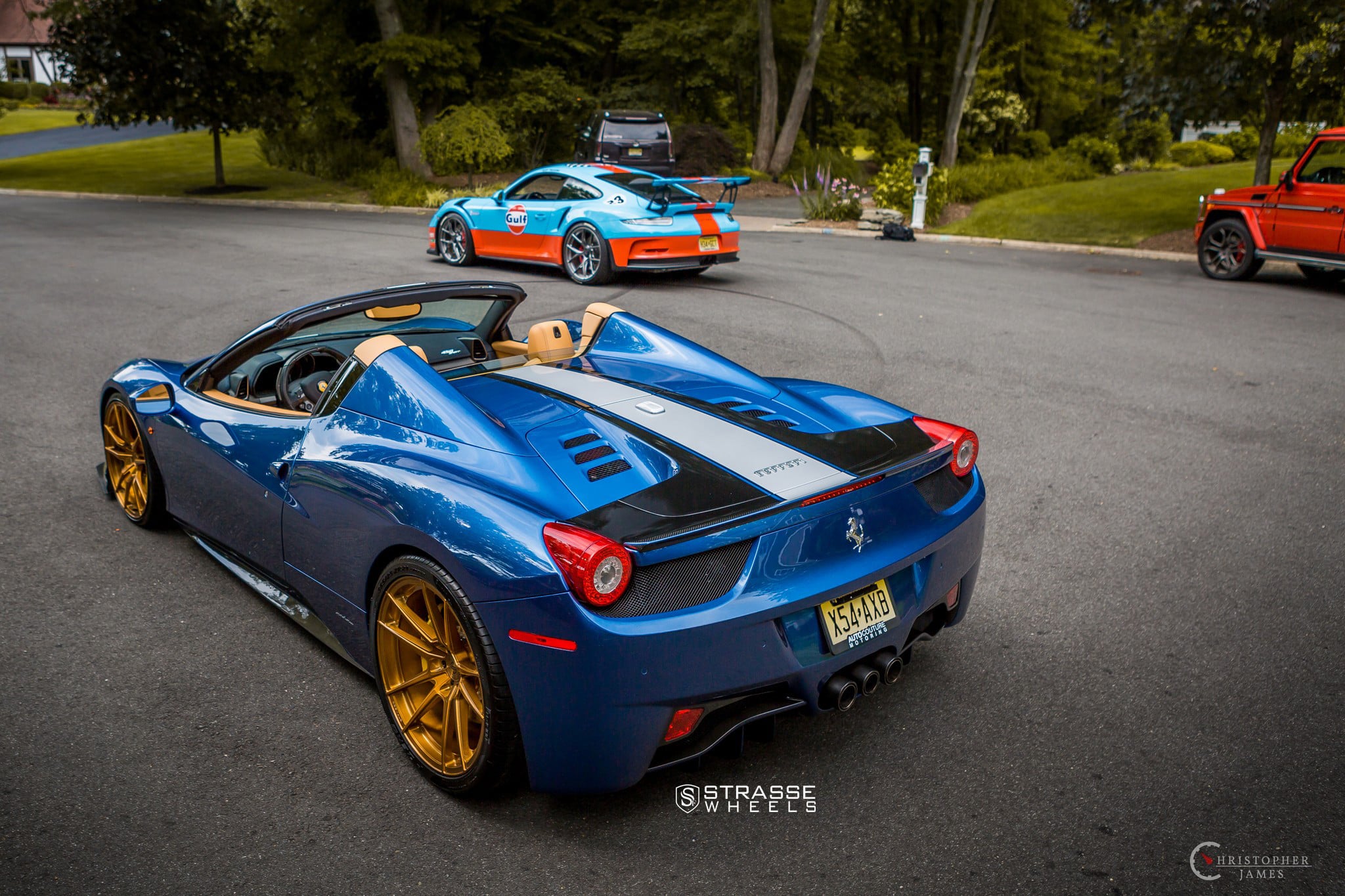 Aftermarket Rear Diffuser on Blue Convertible Ferrari 458 - Photo by Strasse Forged