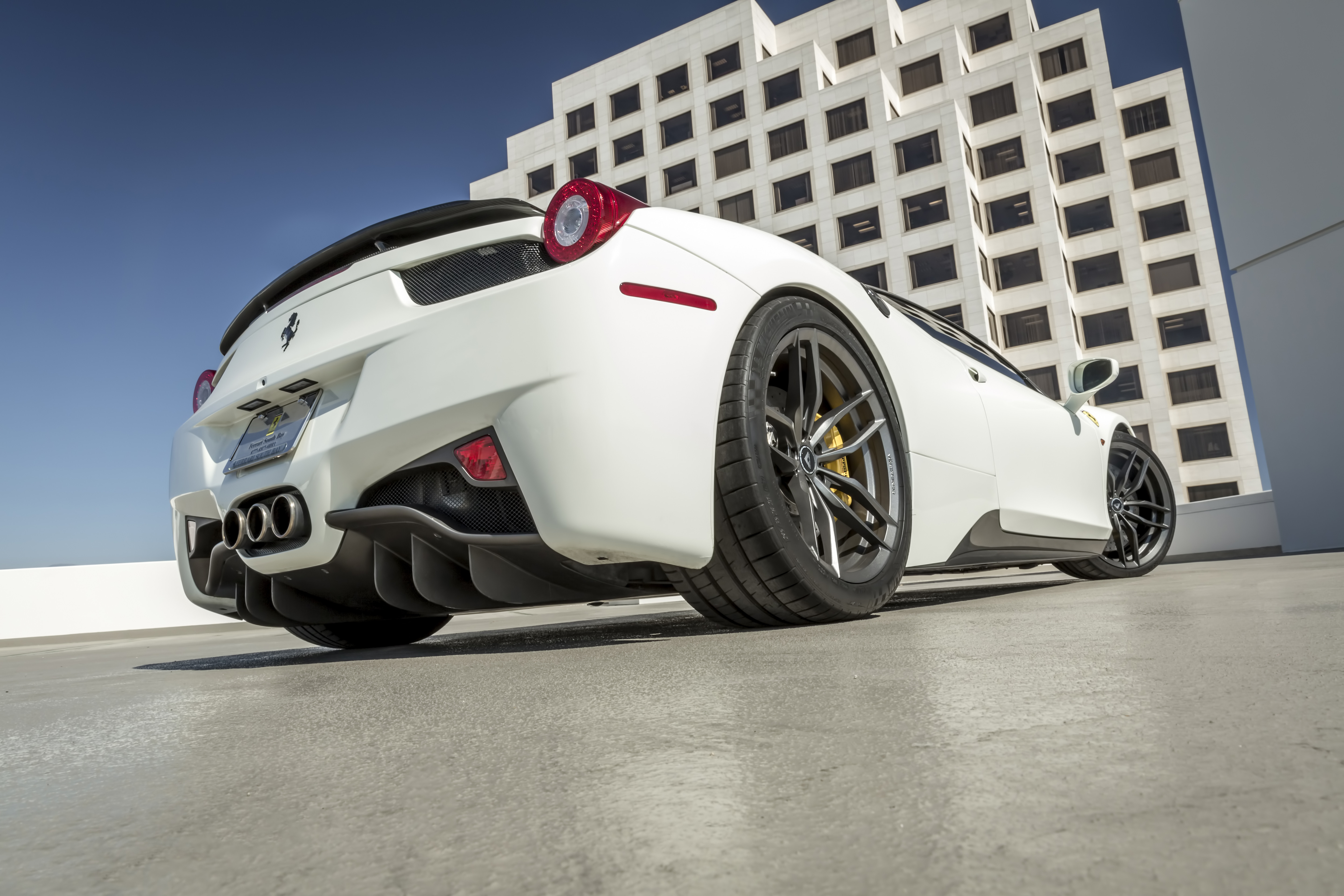 White Ferrari 458 with Custom Rear Diffuser - Photo by Vorstiner