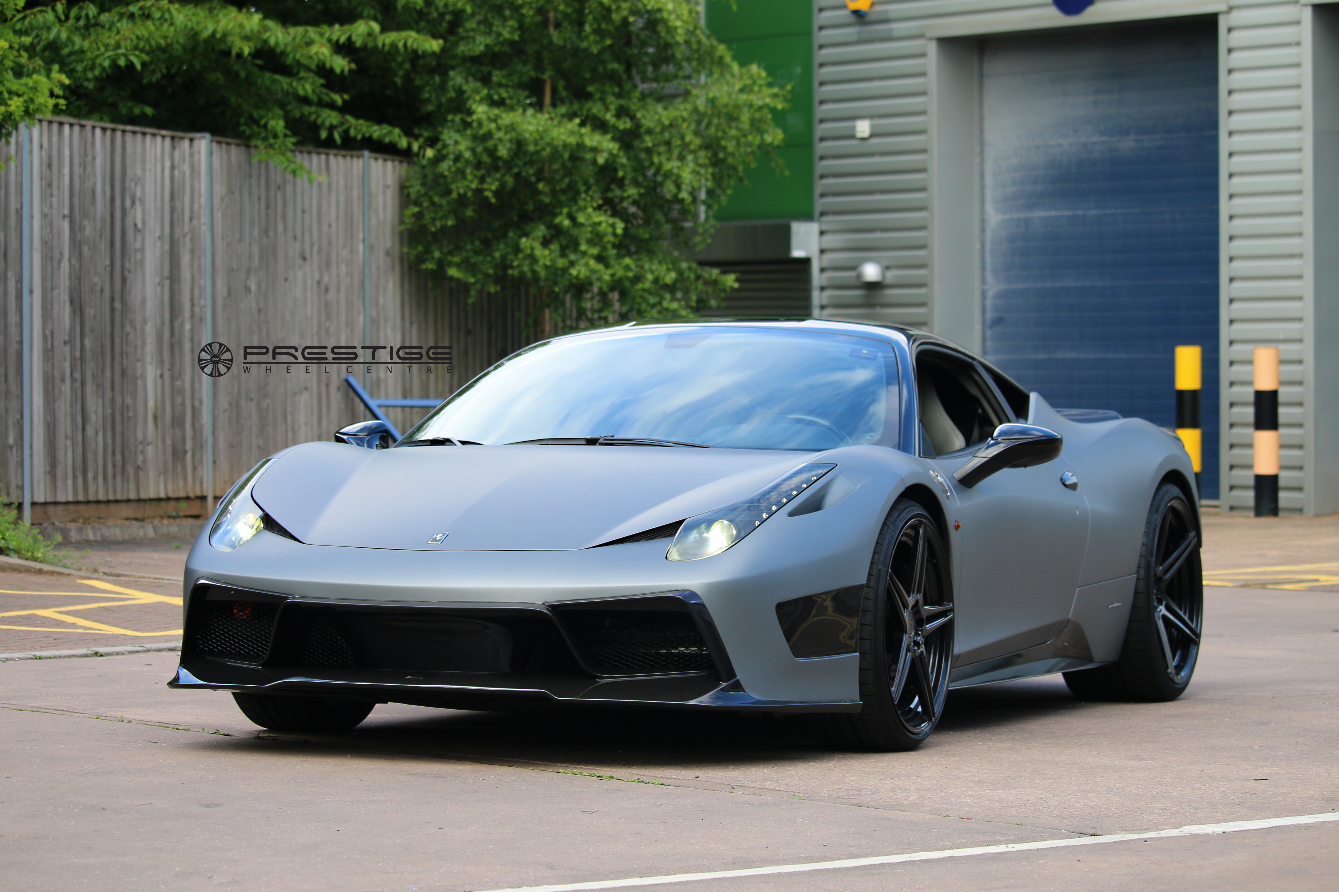 Aftermarket LED Headlights on Gray Matte Ferrari 458 - Photo by Vorstiner