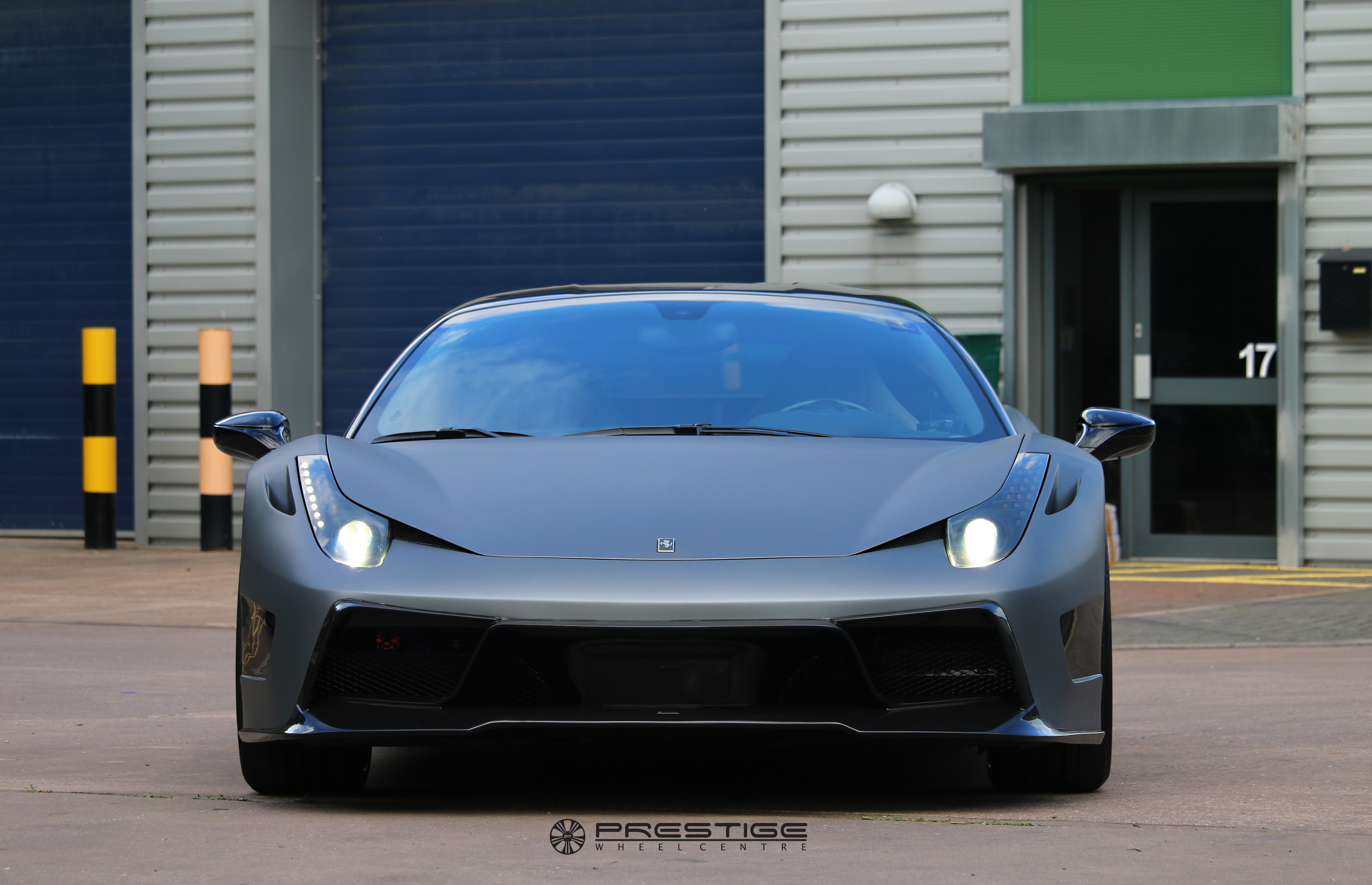 Gray Matte Ferrari 458 with Carbon Fiber Front Lip - Photo by Vorstiner