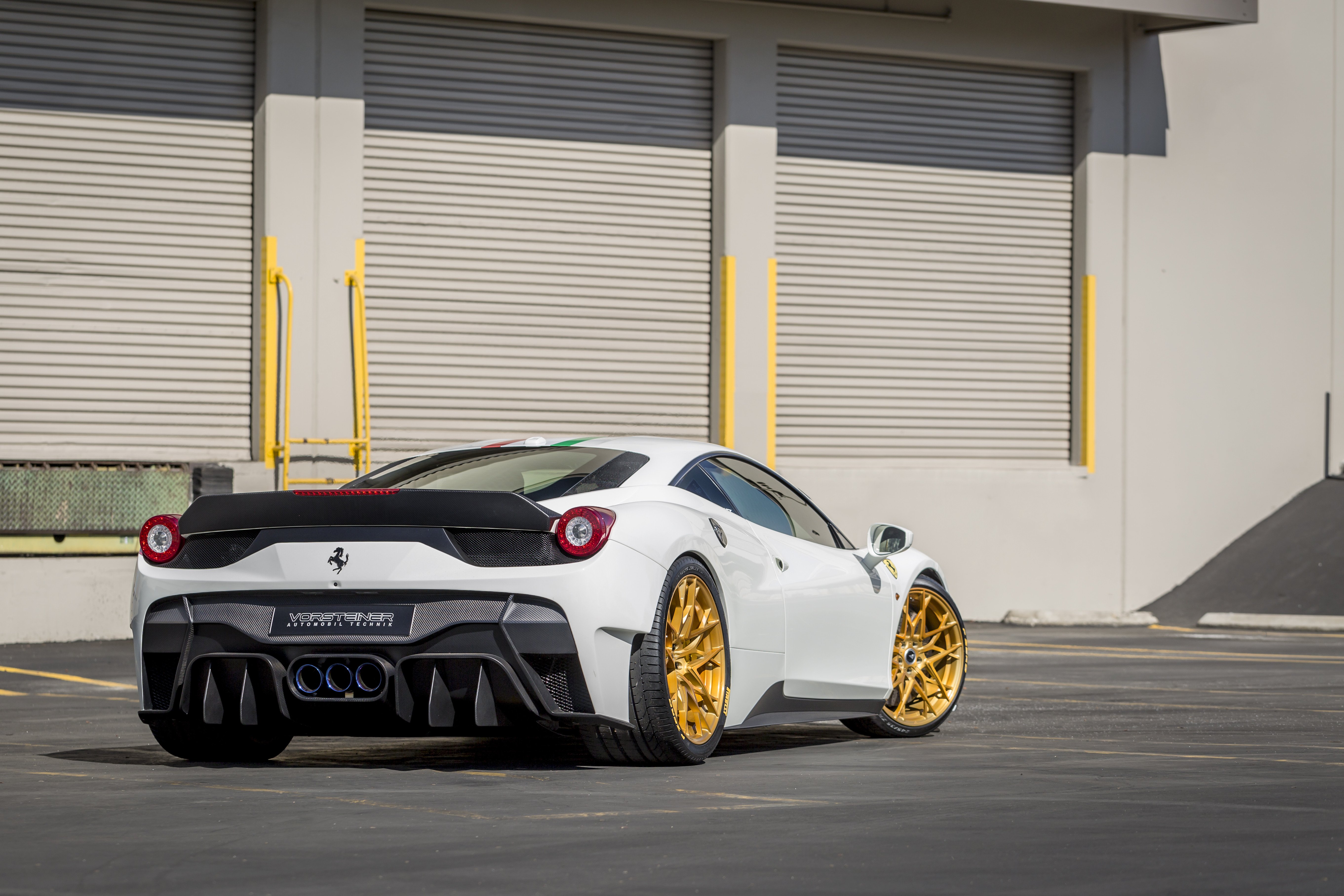 White Ferrari 458 with Custom Exhaust System - Photo by Vorstiner