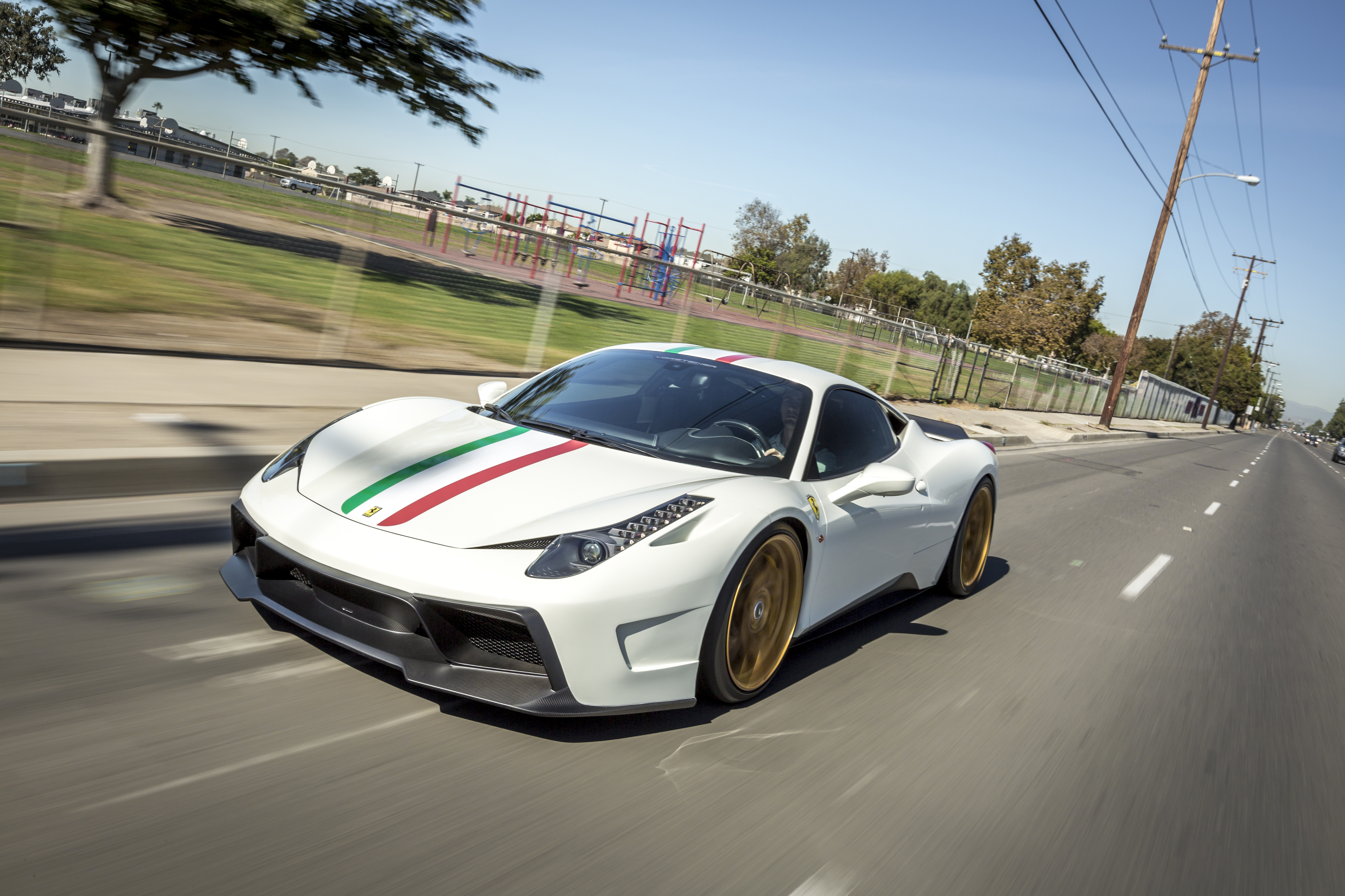 White Ferrari 458 with Custom Dark Smoke Headlights - Photo by Vorstiner