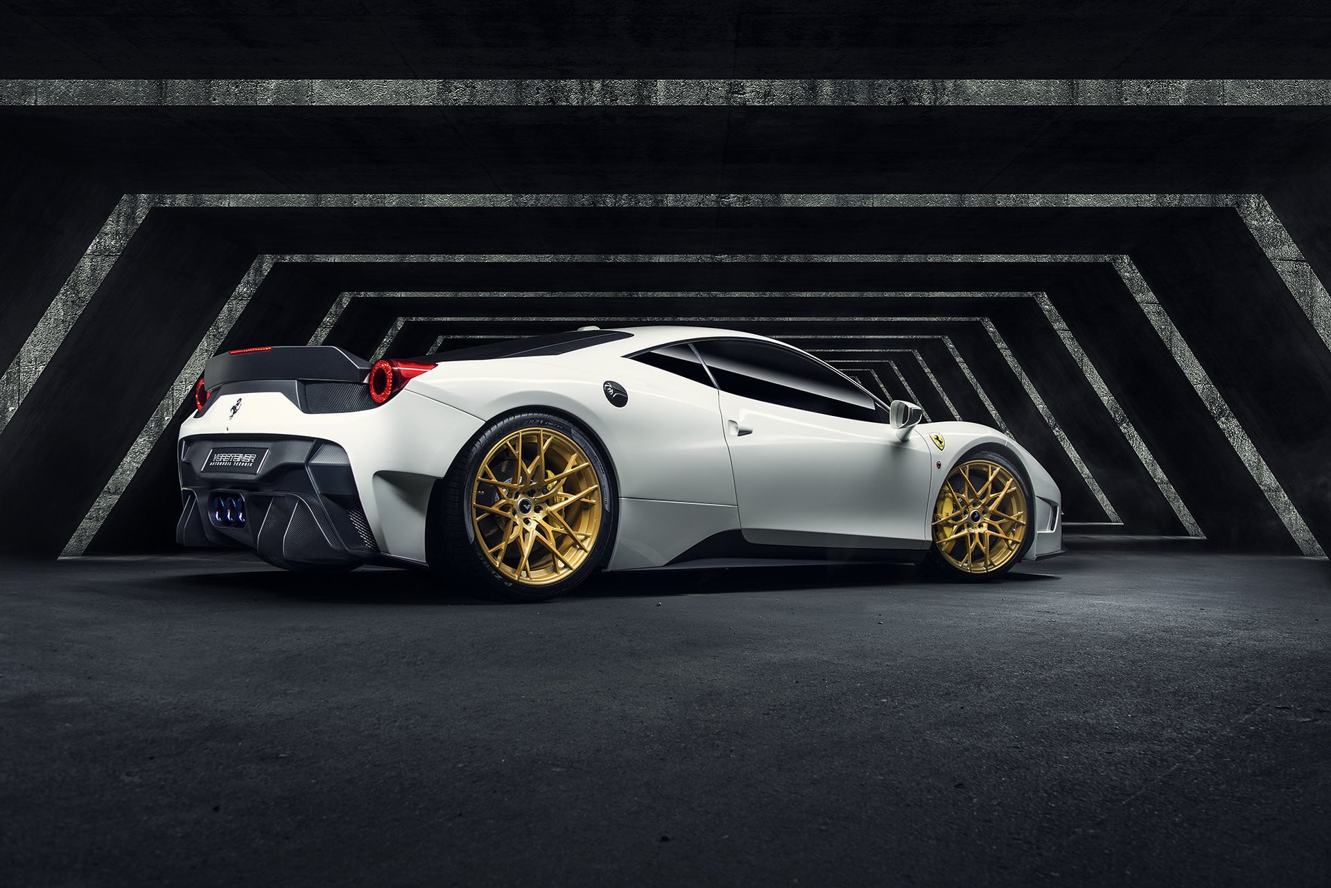 Custom White Ferrari 458 with Carbon Fiber Rear Diffuser - Photo by Vorstiner