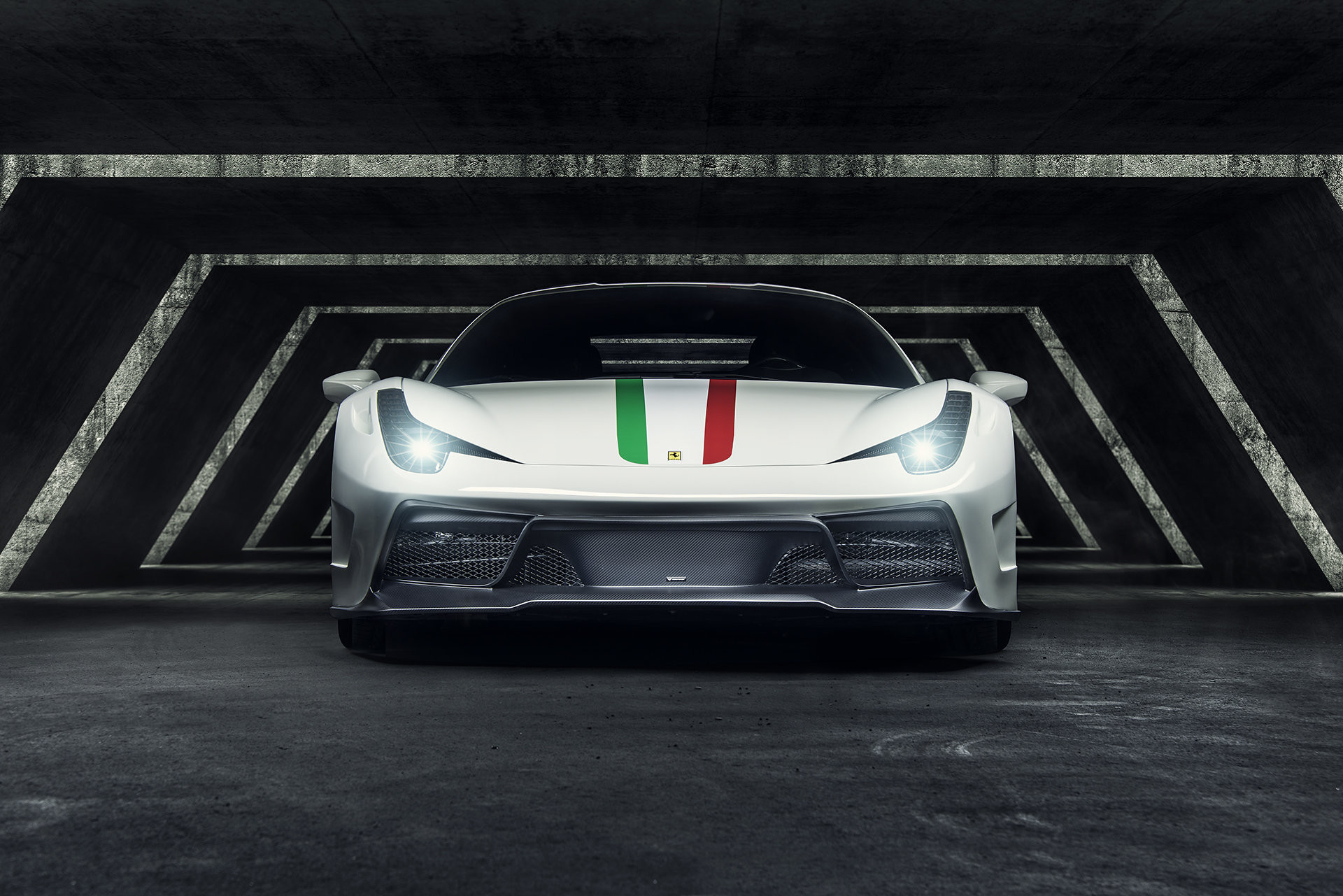 White Ferrari 458 with Aftermarket Front Bumper - Photo by Vorstiner