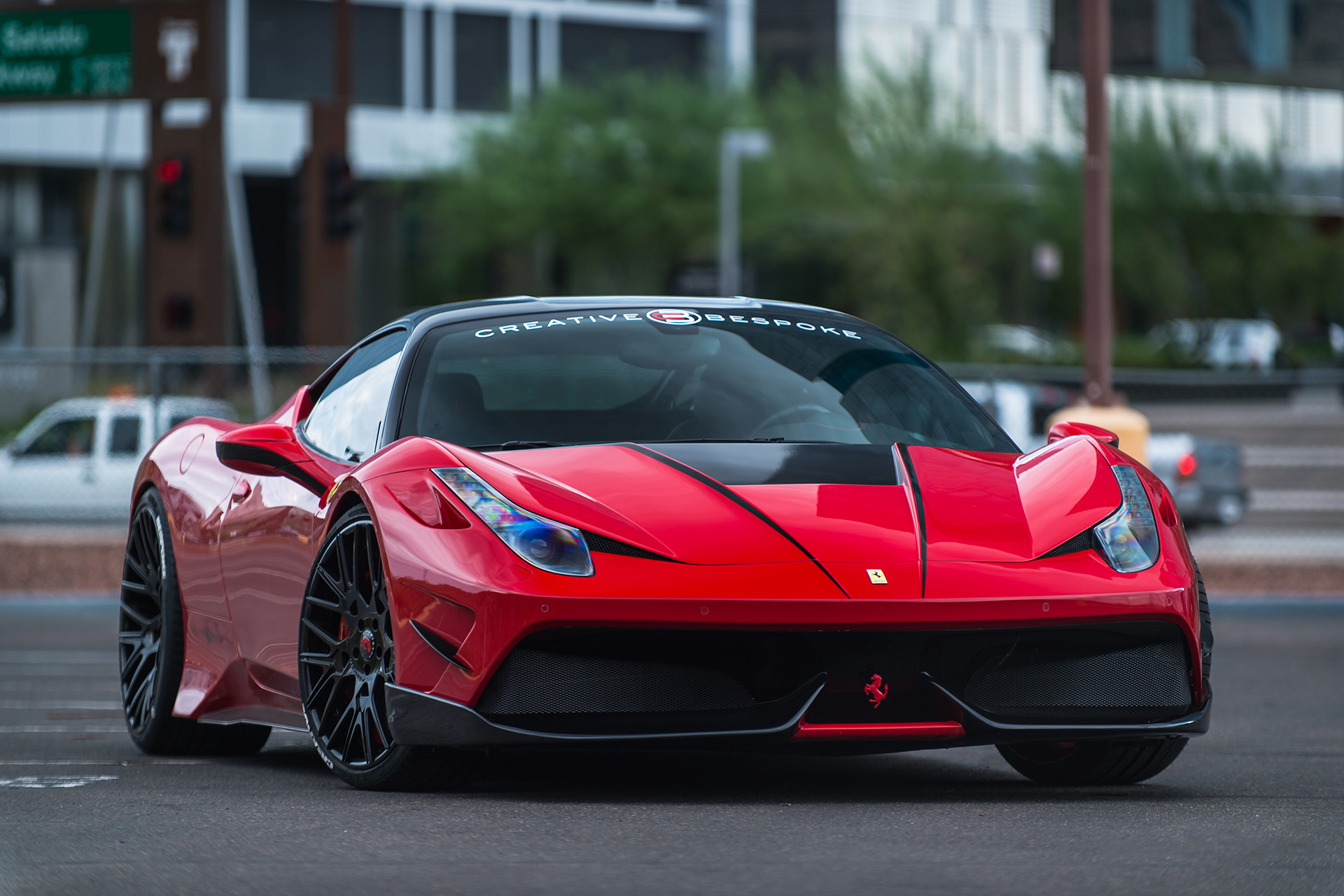 Red Ferrari 458 with Dark Smoke Headlights - Photo by Forgiato