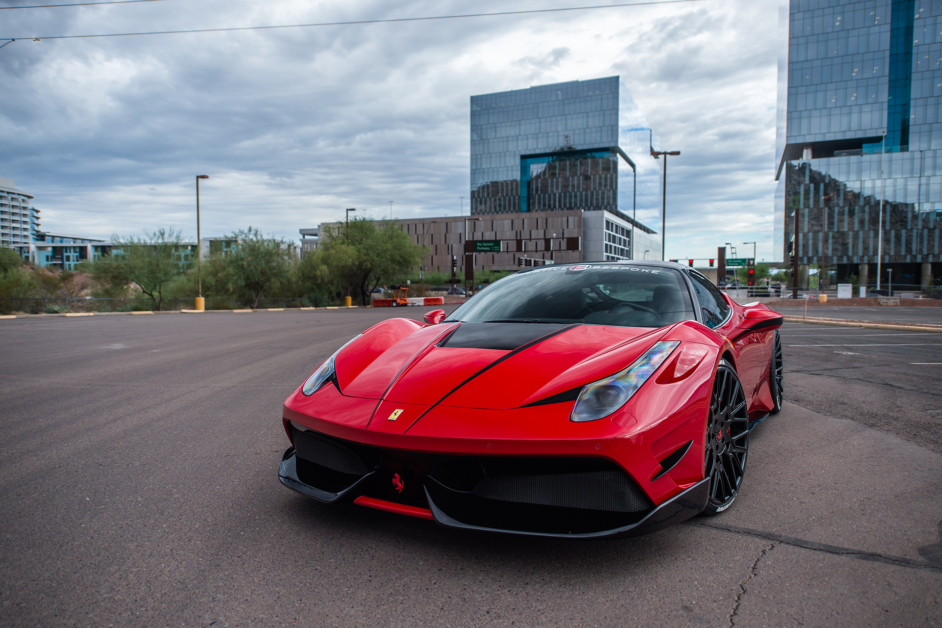 Custom Front Bumper on Red Ferrari 458 - Photo by Forgiato