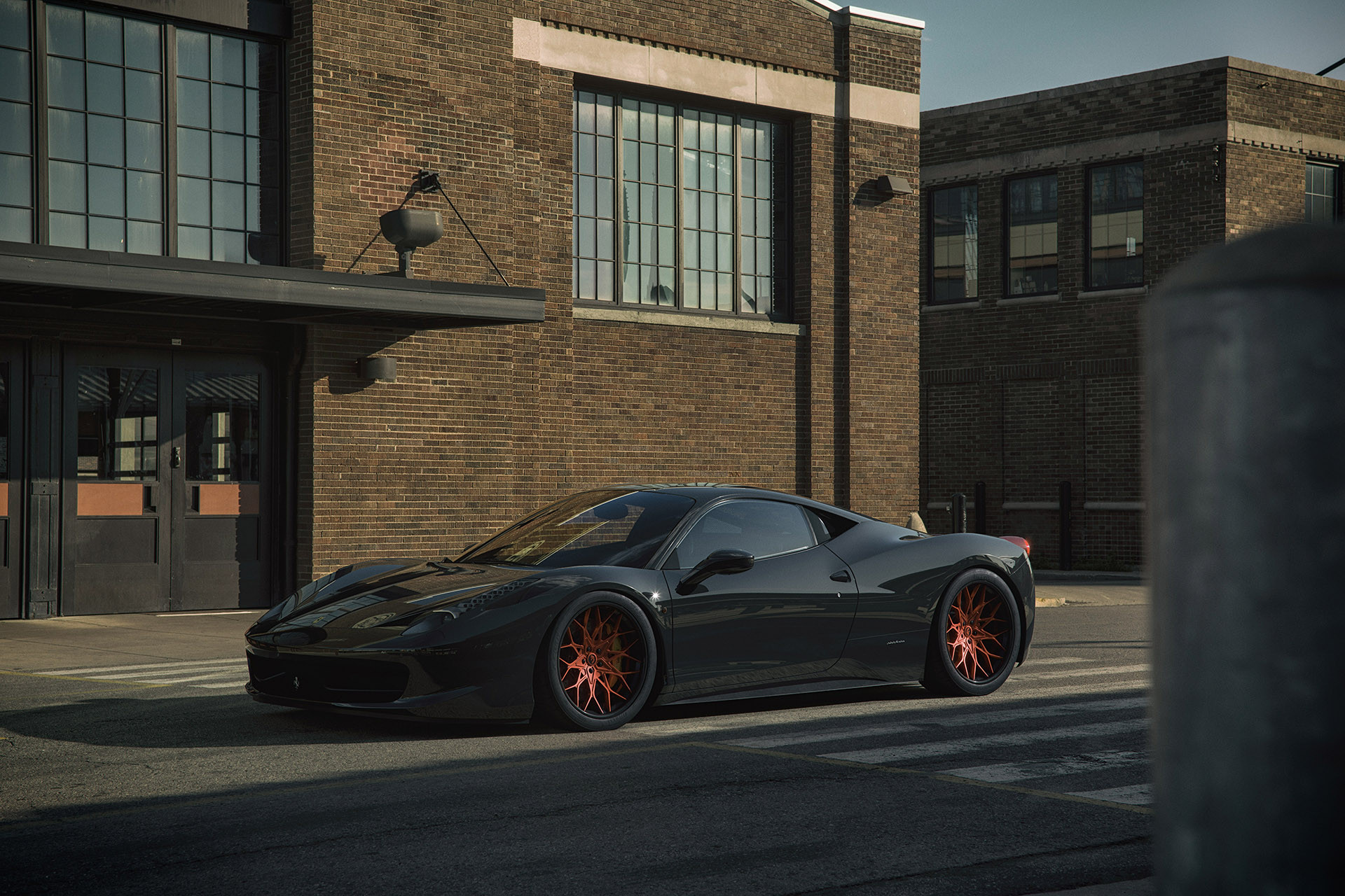 Dark Smoke LED Headlights on Black Ferrari 458 - Photo by Forgiato