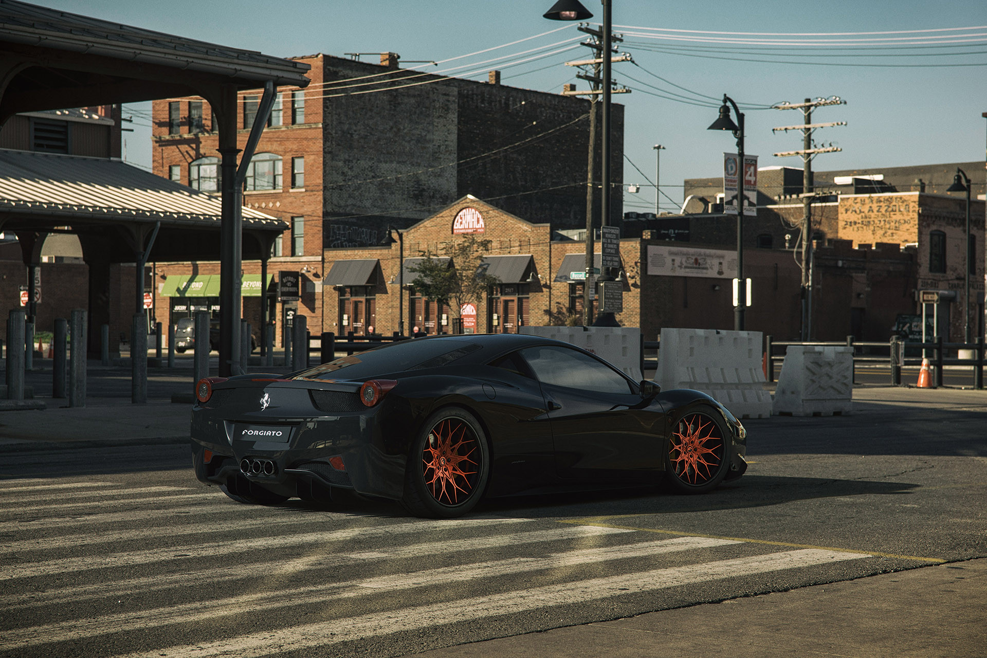 Black Ferrari 458 with Aftermarket Rear Diffuser - Photo by Forgiato