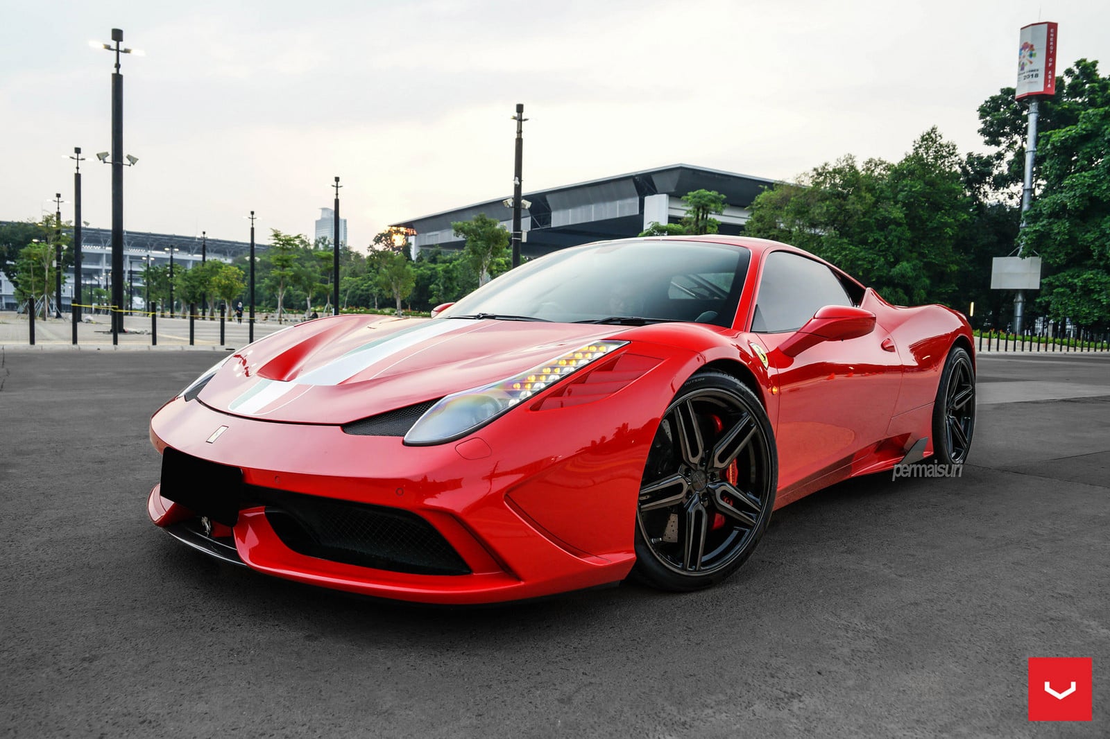 Aftermarket Front Bumper on Red Ferrari 458 - Photo by Vossen