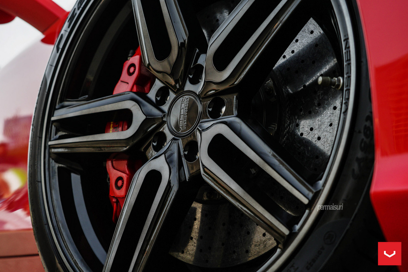 Pirelli P Zero Tires on Custom Red Ferrari 458 - Photo by Vossen