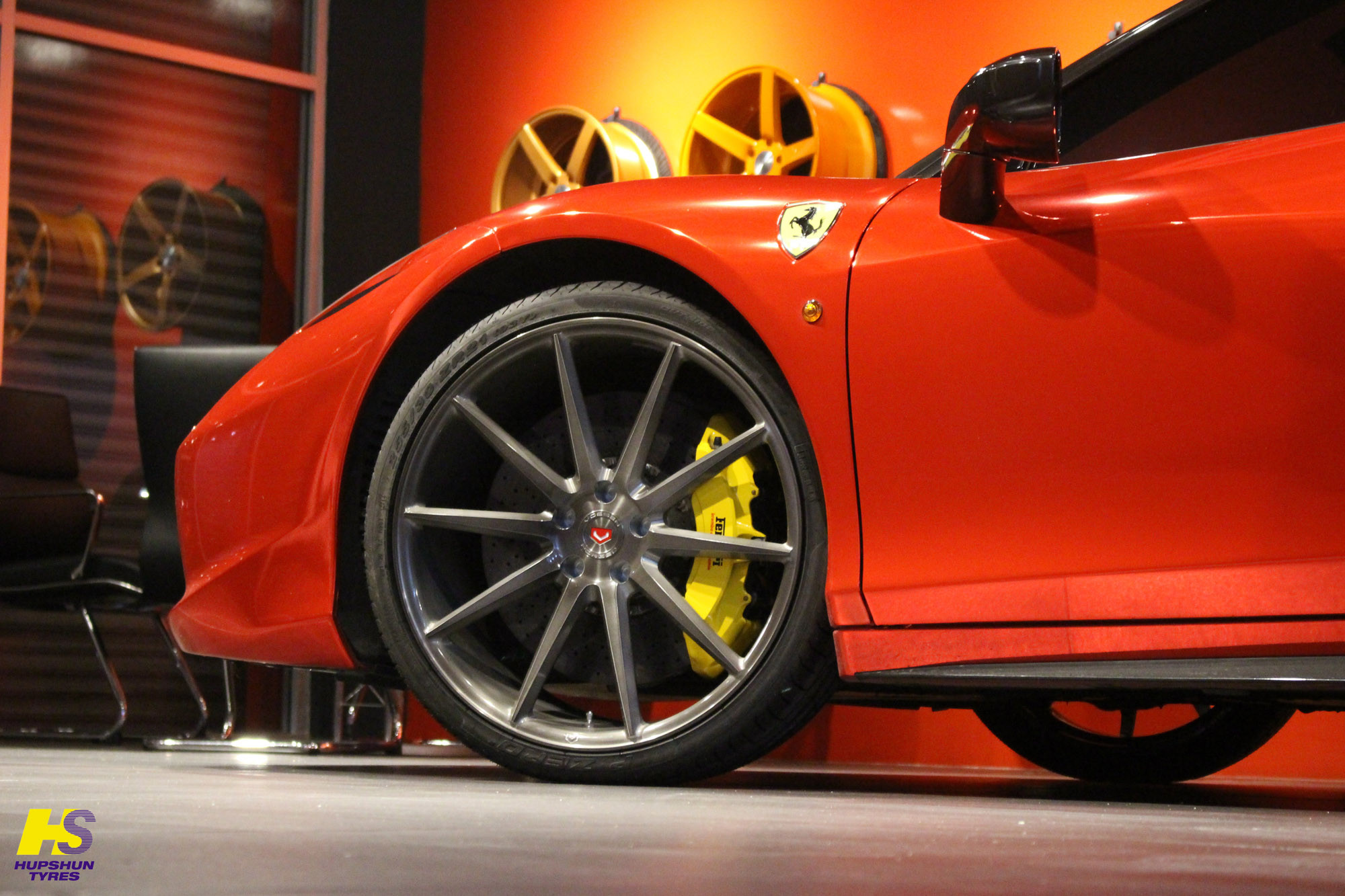 Forged Vossen Wheels with Yellow Brakes on Custom Ferrari 458 - Photo by Vossen