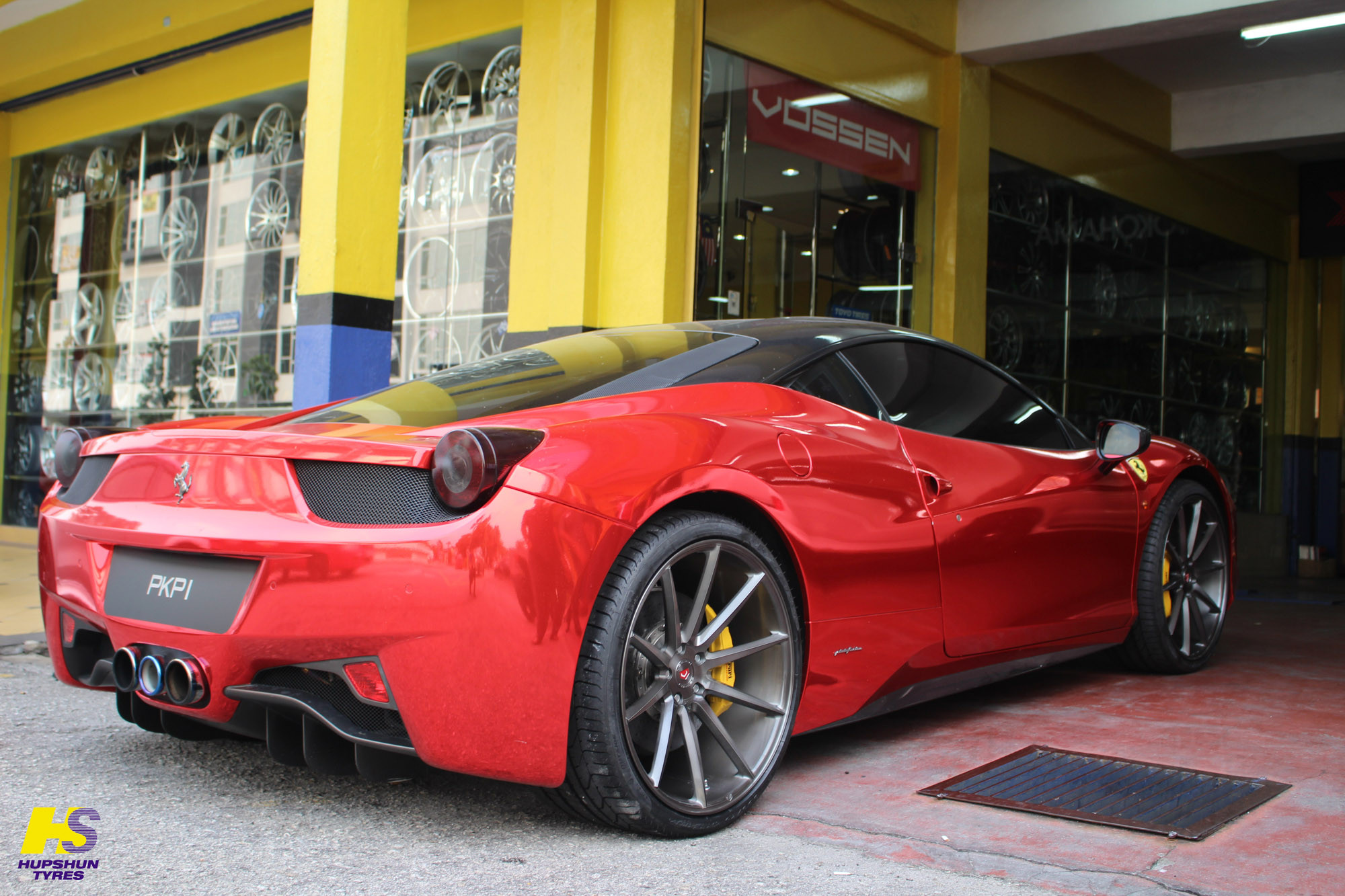 Custom Exhaust System on Red Ferrari 458 - Photo by Vossen