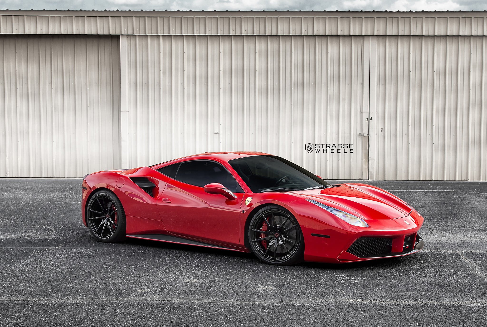 Aftermarket Side Skirts on Red Ferrari 488 - Photo by Strasse Forged