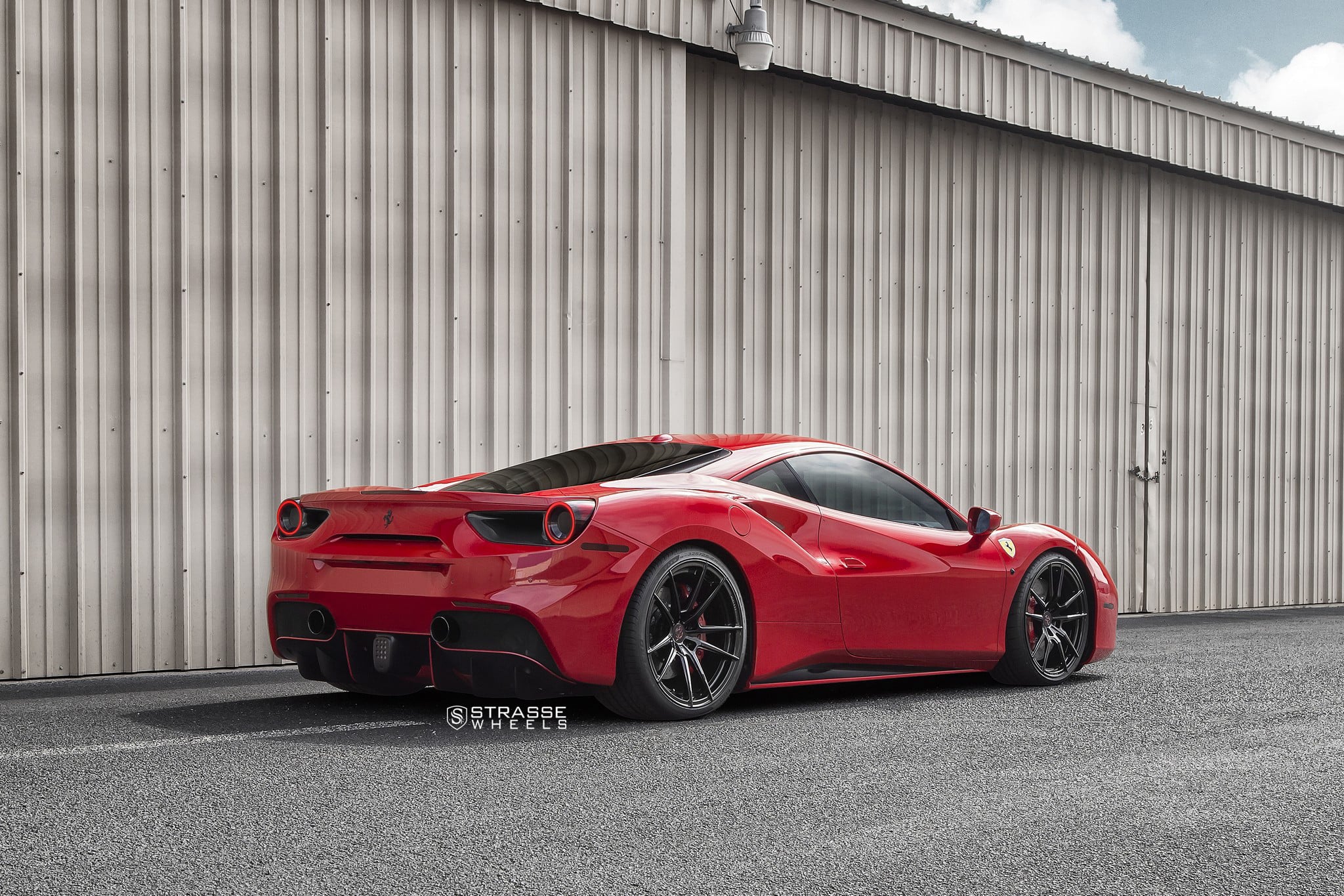 Gloss Black Strasse Wheels on Red Ferrari 488 - Photo by Strasse Forged
