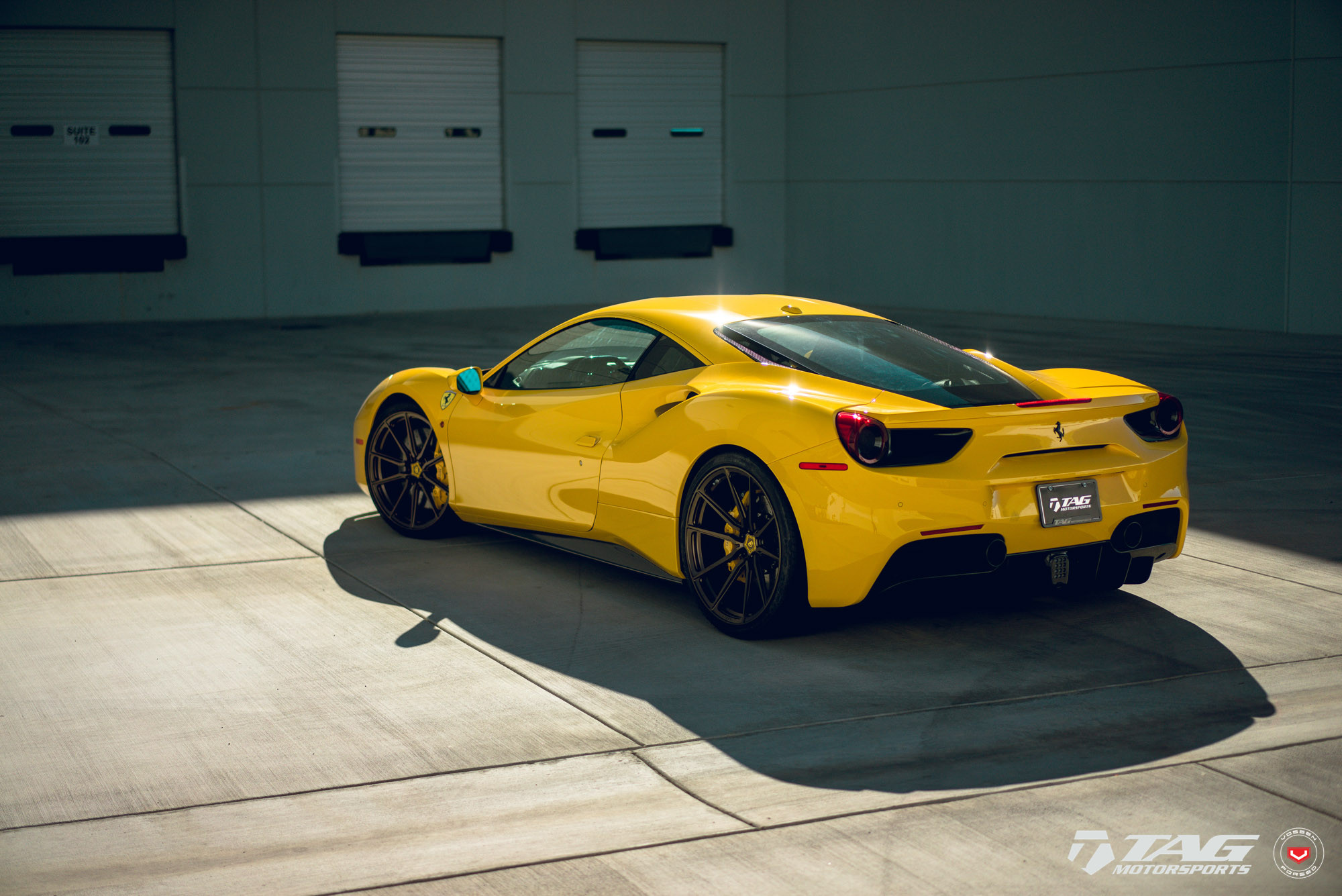 Custom Rear Diffuser on Yellow Ferrari 488 - Photo by Vossen