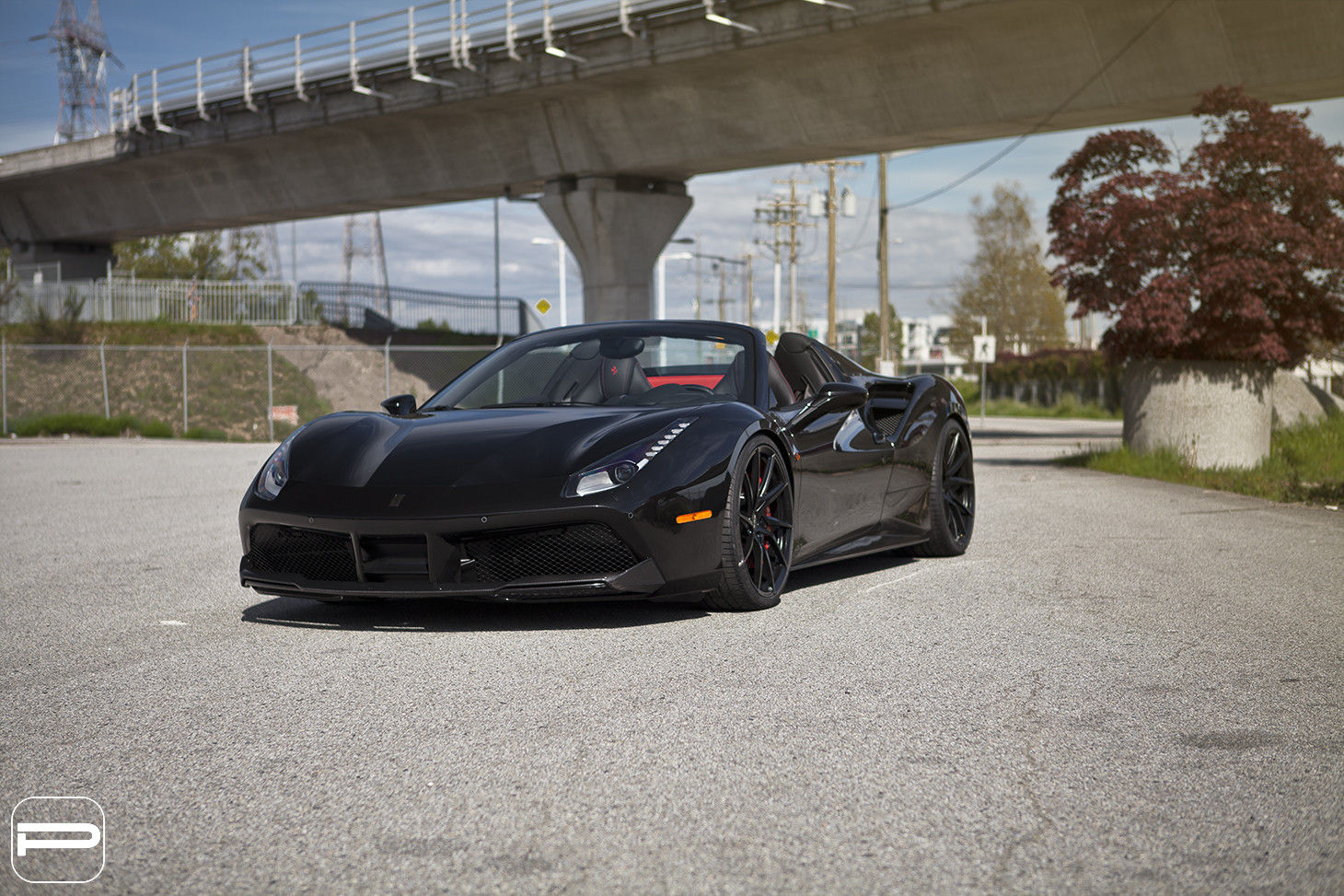 Black Convertible Ferrari 488 with Custom LED Headlights - Photo by PUR Wheels