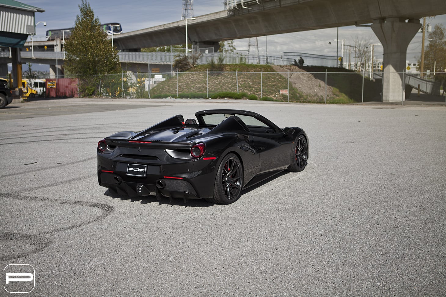 Black Convertible Ferrari 488 with Custom Rear Diffuser - Photo by PUR Wheels