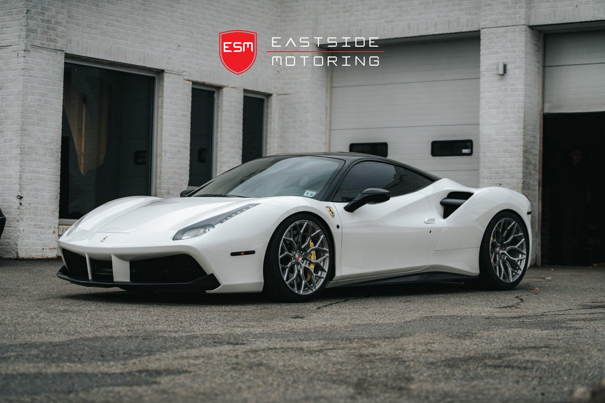 White Ferrari 488 with Dark Smoke LED Headlights - Photo by Vossen