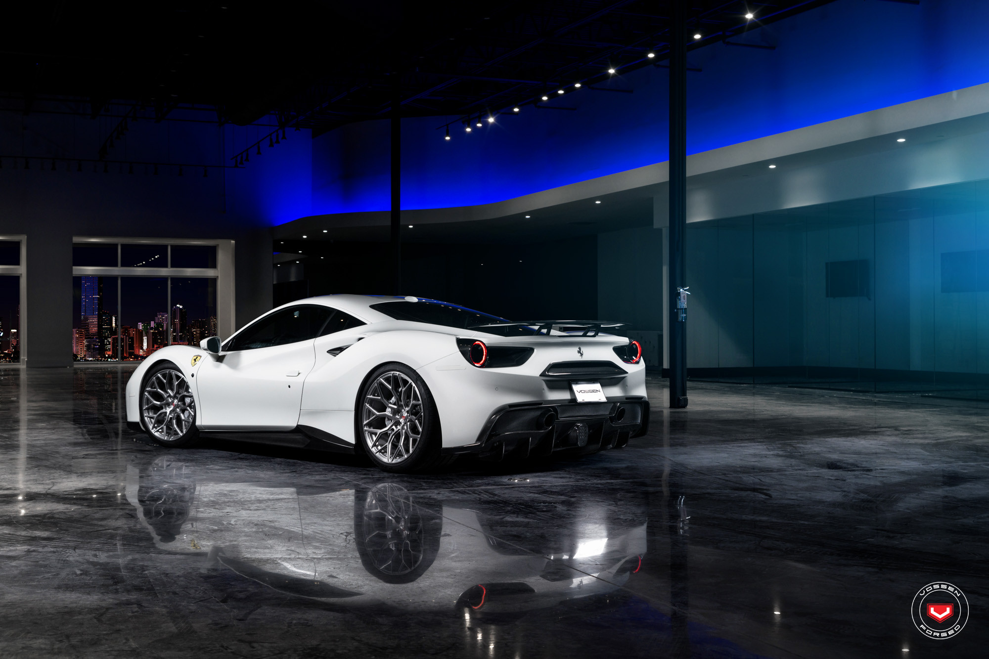 White Ferrari 488 with Carbon Fiber Rear Diffuser - Photo by Vossen