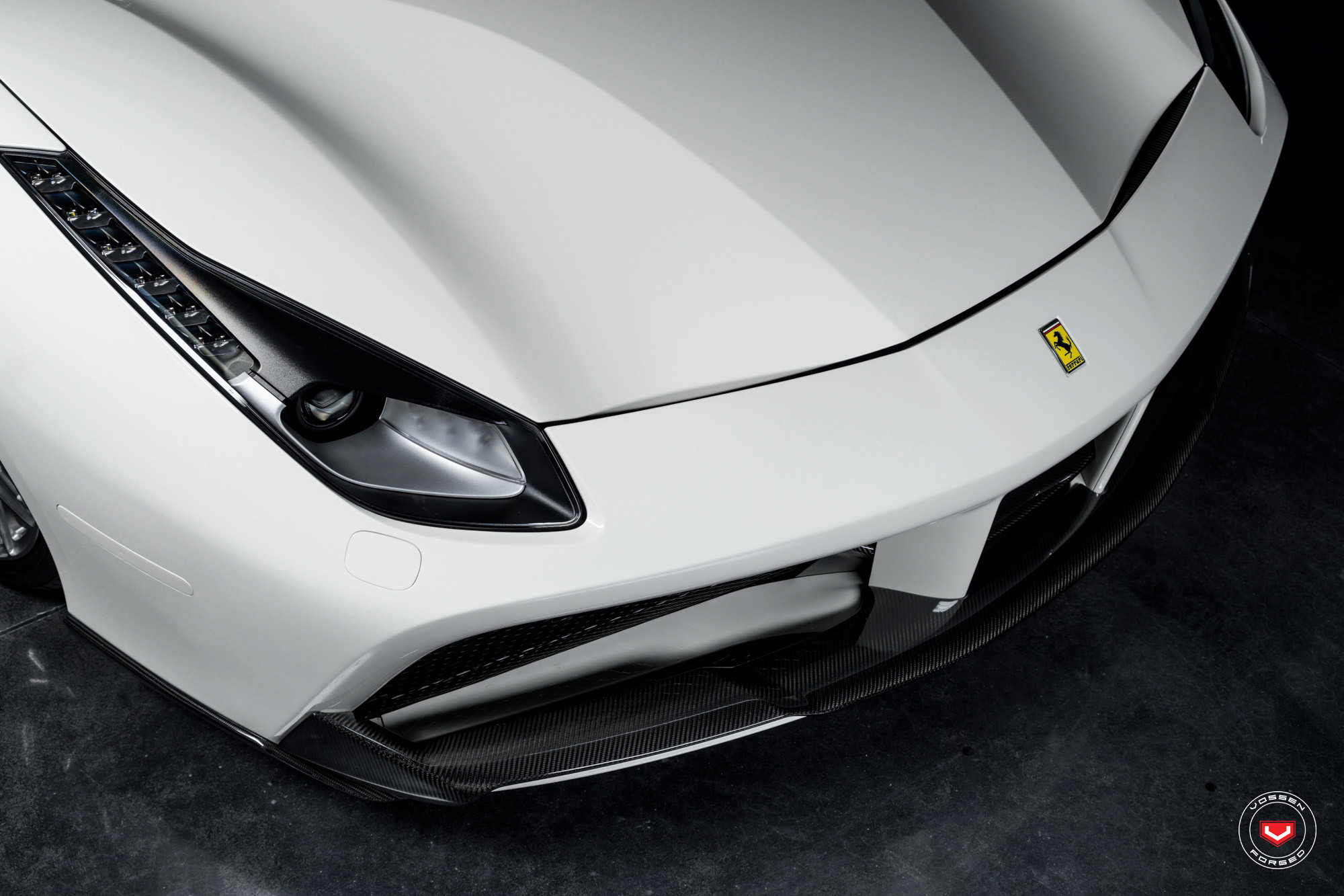 White Ferrari 488 with Carbon Fiber Canards - Photo by Vossen