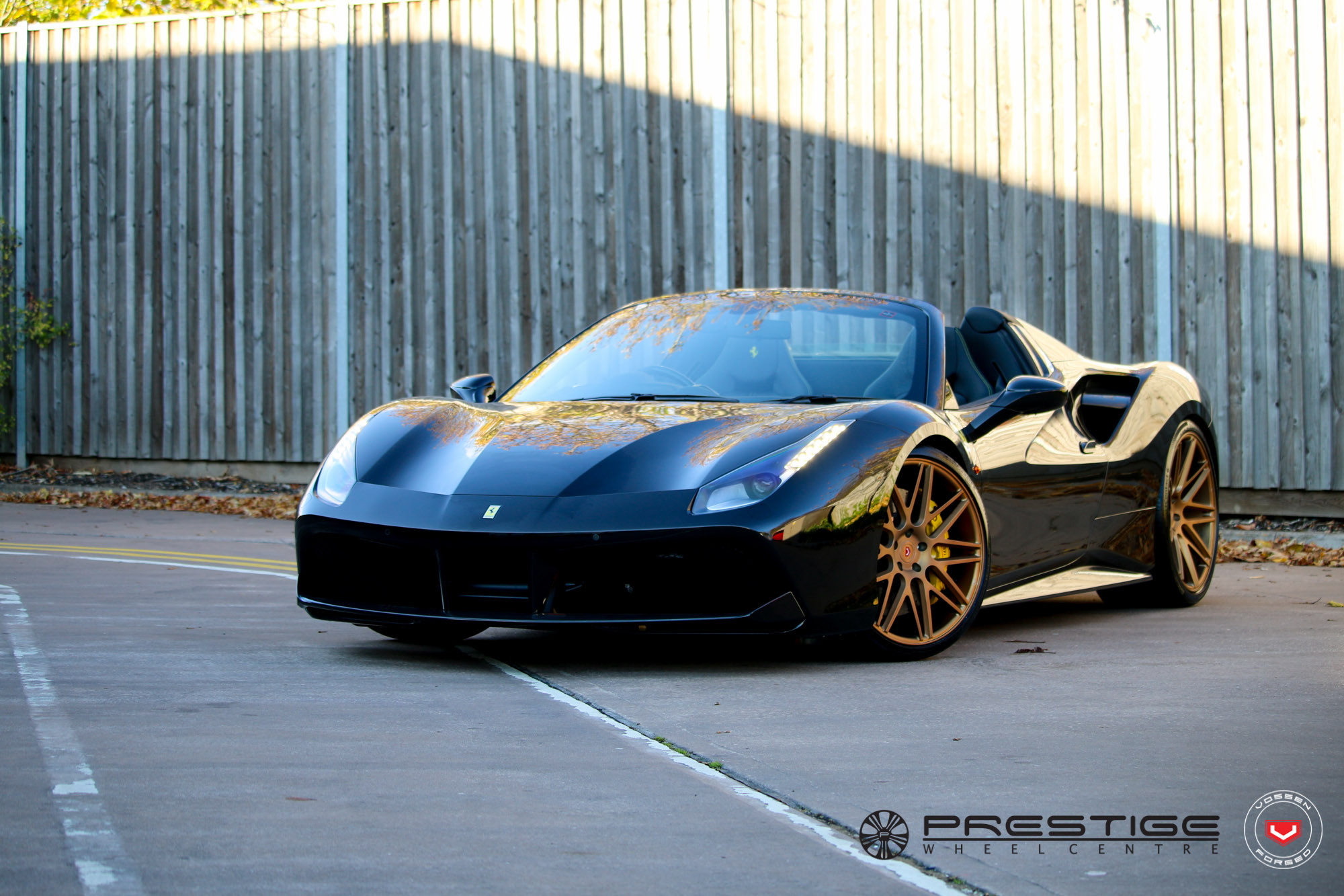 Black Ferrari 488 with Custom Front Bumper - Photo by Vossen