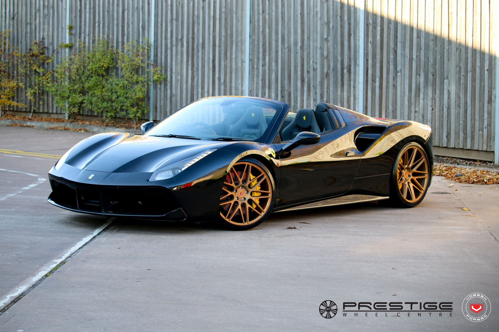 Black Ferrari 488 with Aftermarket Side Skirts - Photo by Vossen