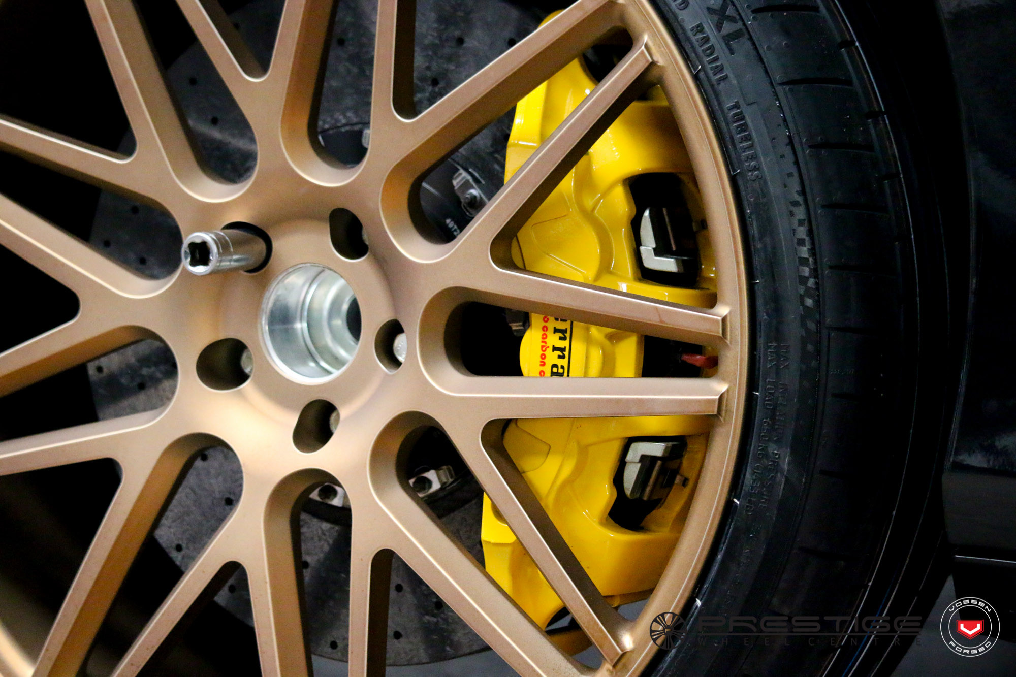 Forged Vossen Rims with Yellow Brakes on Black Ferrari 488 - Photo by Vossen