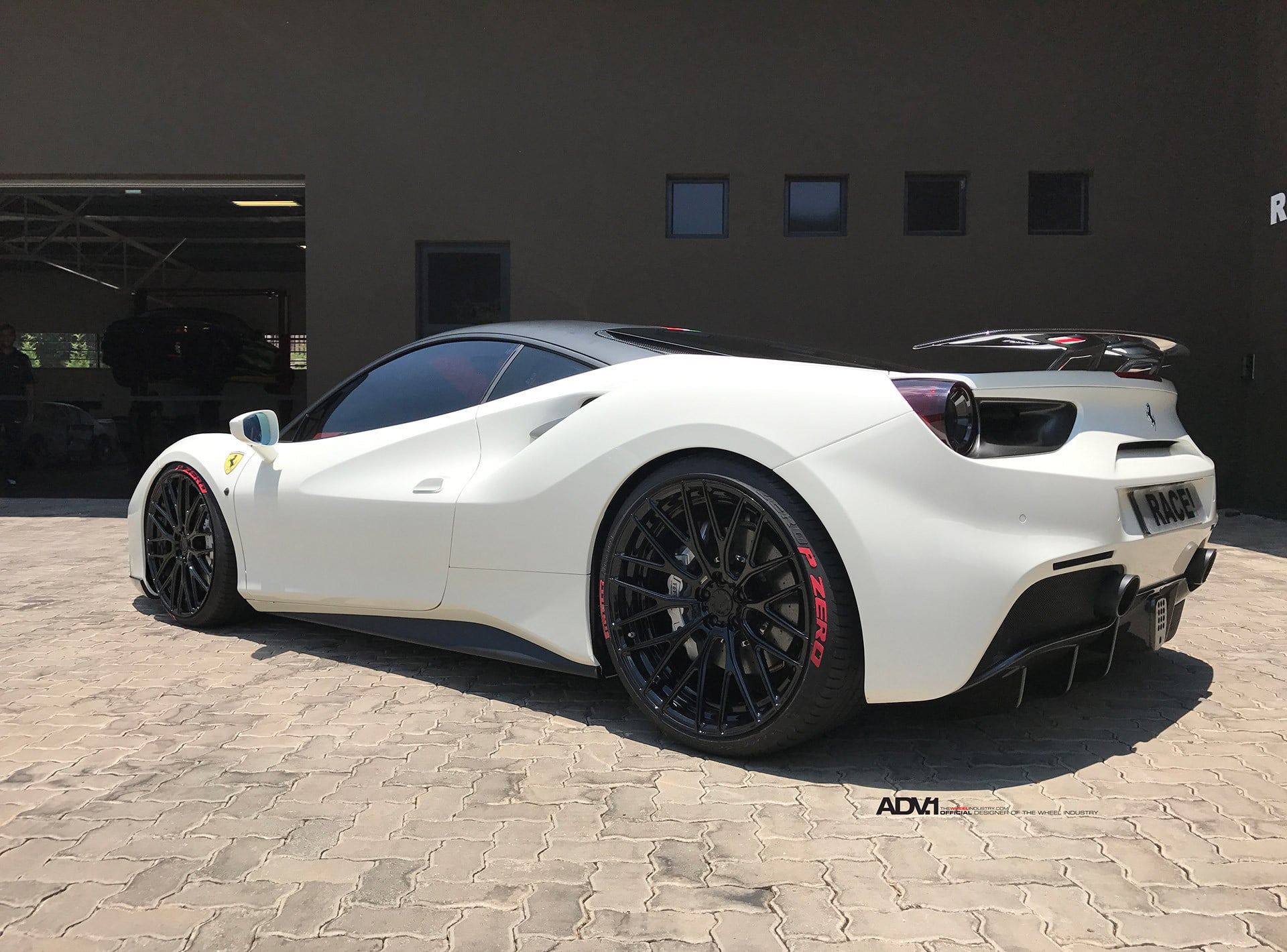 White Ferrari 488 with Custom Wing Spoiler - Photo by ADV.1