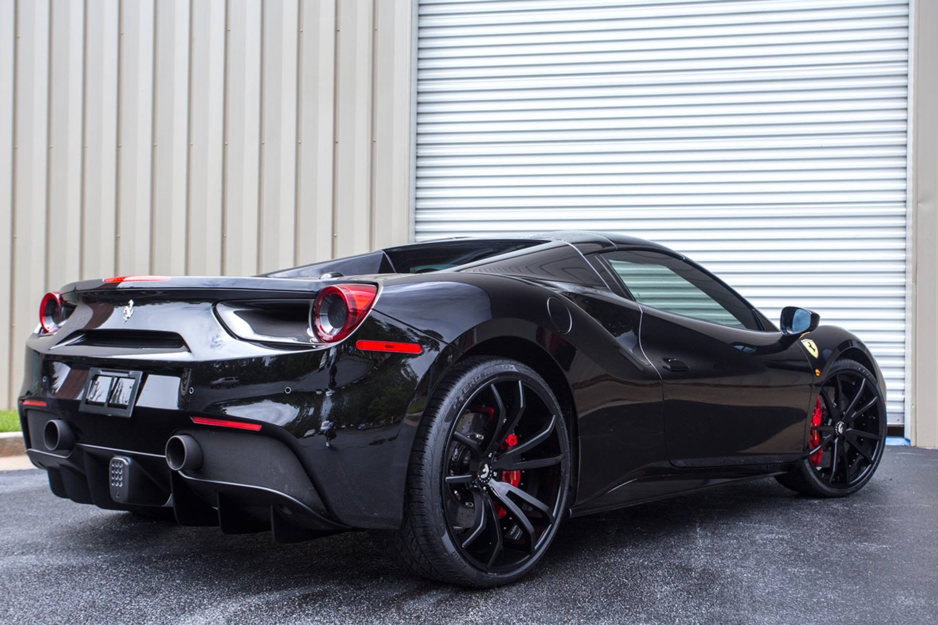 Aftermarket Rear Diffuser on Black Ferrari 488 - Photo by Forgiato