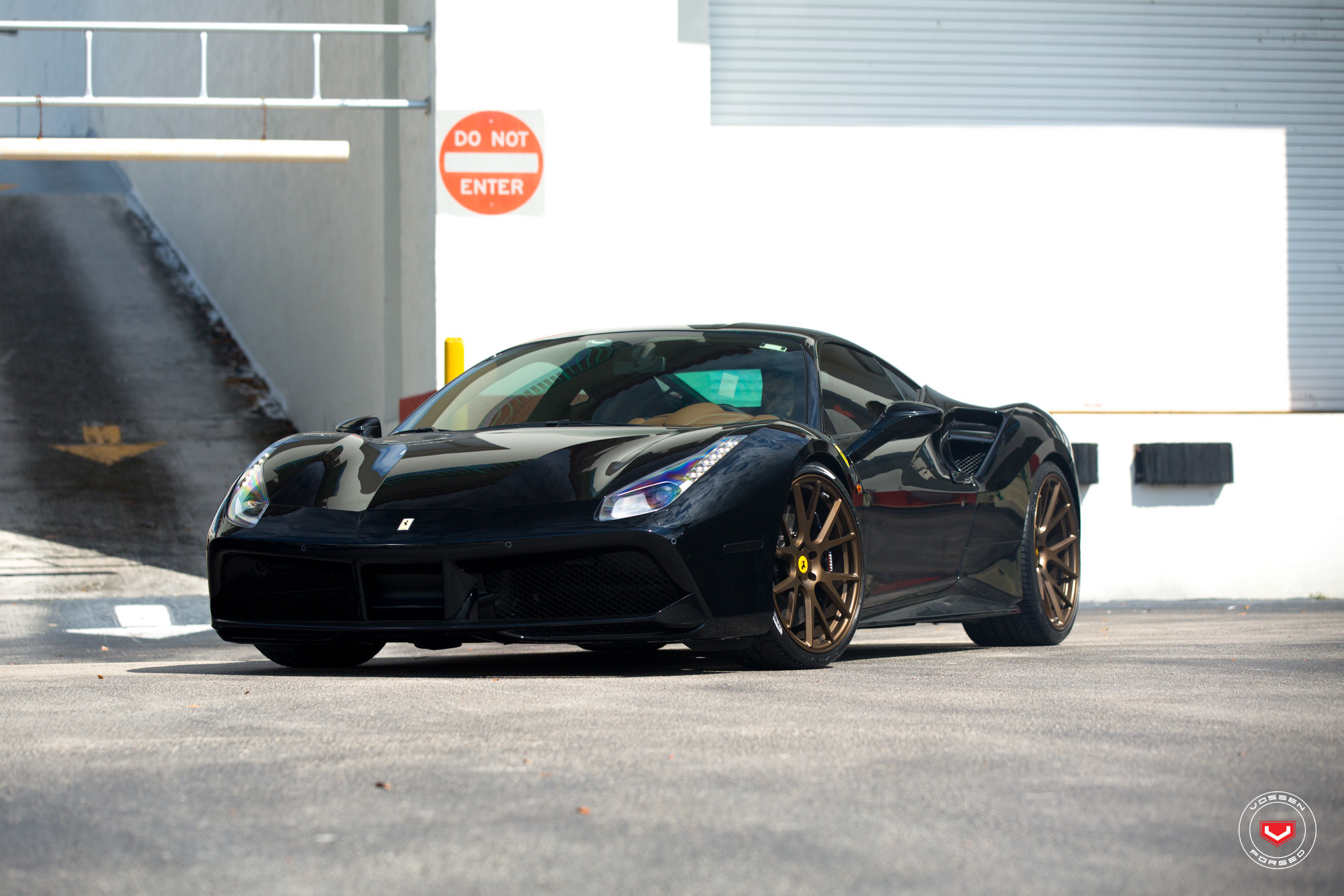 Black Ferrari 488 with Aftermarket LED Headlights - Photo by Vossen