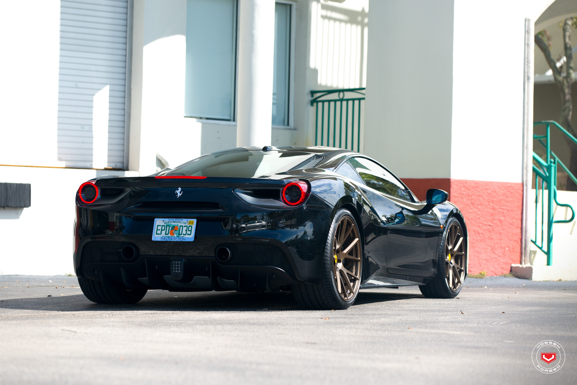 Custom Rear Diffuser on Black Ferrari 488 - Photo by Vossen