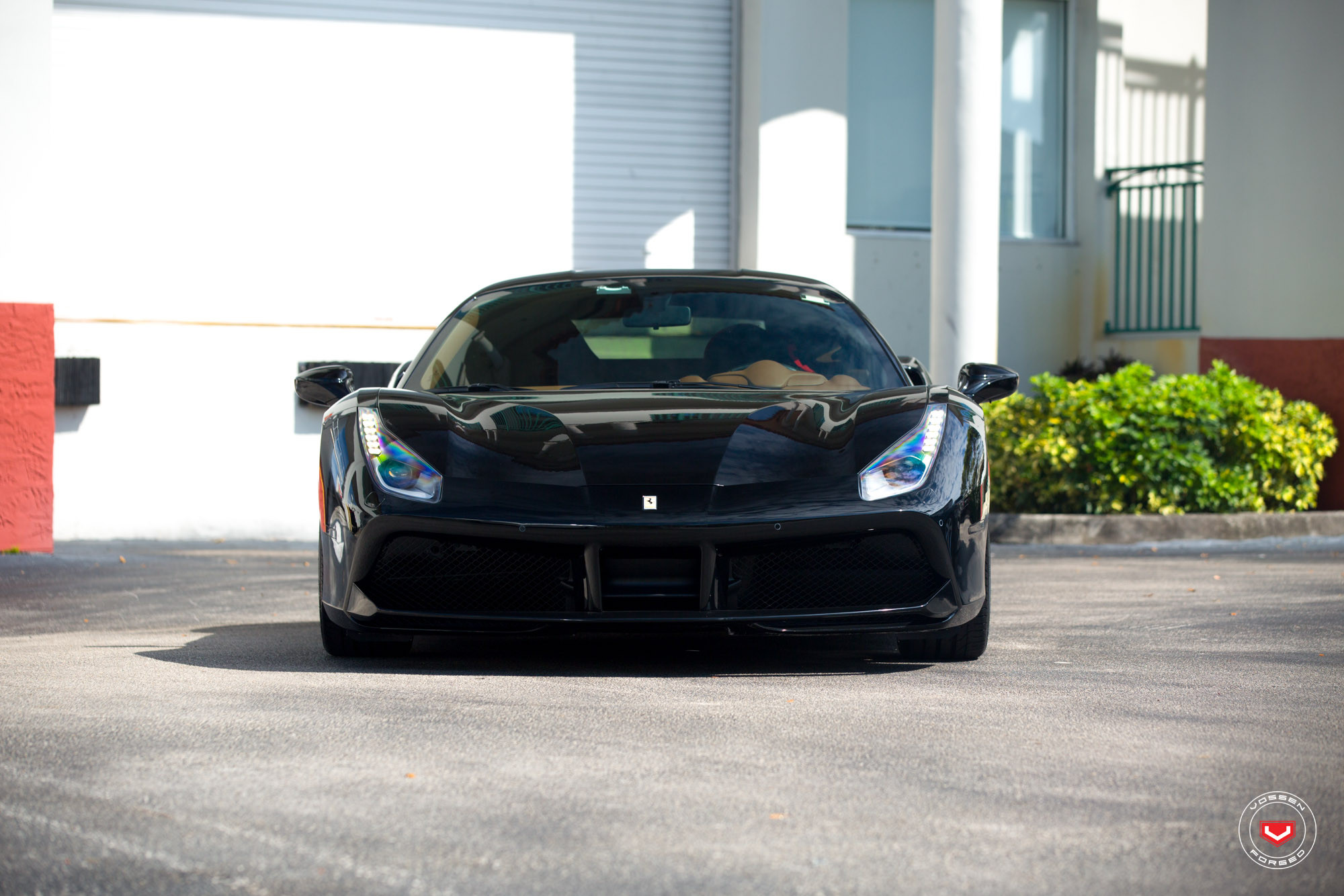 Black Ferrari 488 with Custom Front Bumper - Photo by Vossen