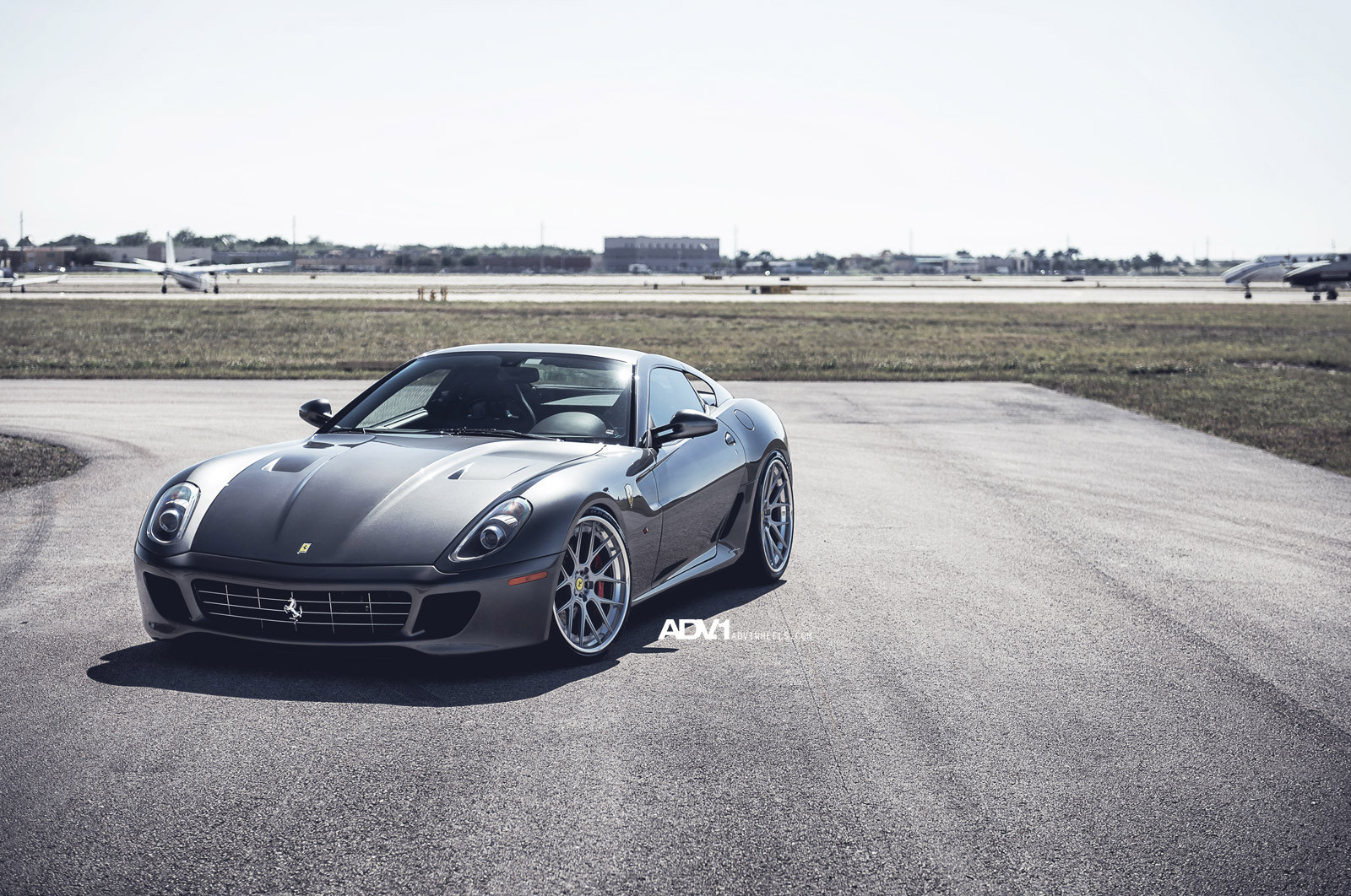 Custom Hood with Air Vents on Gray Ferrari 599 - Photo by ADV.1