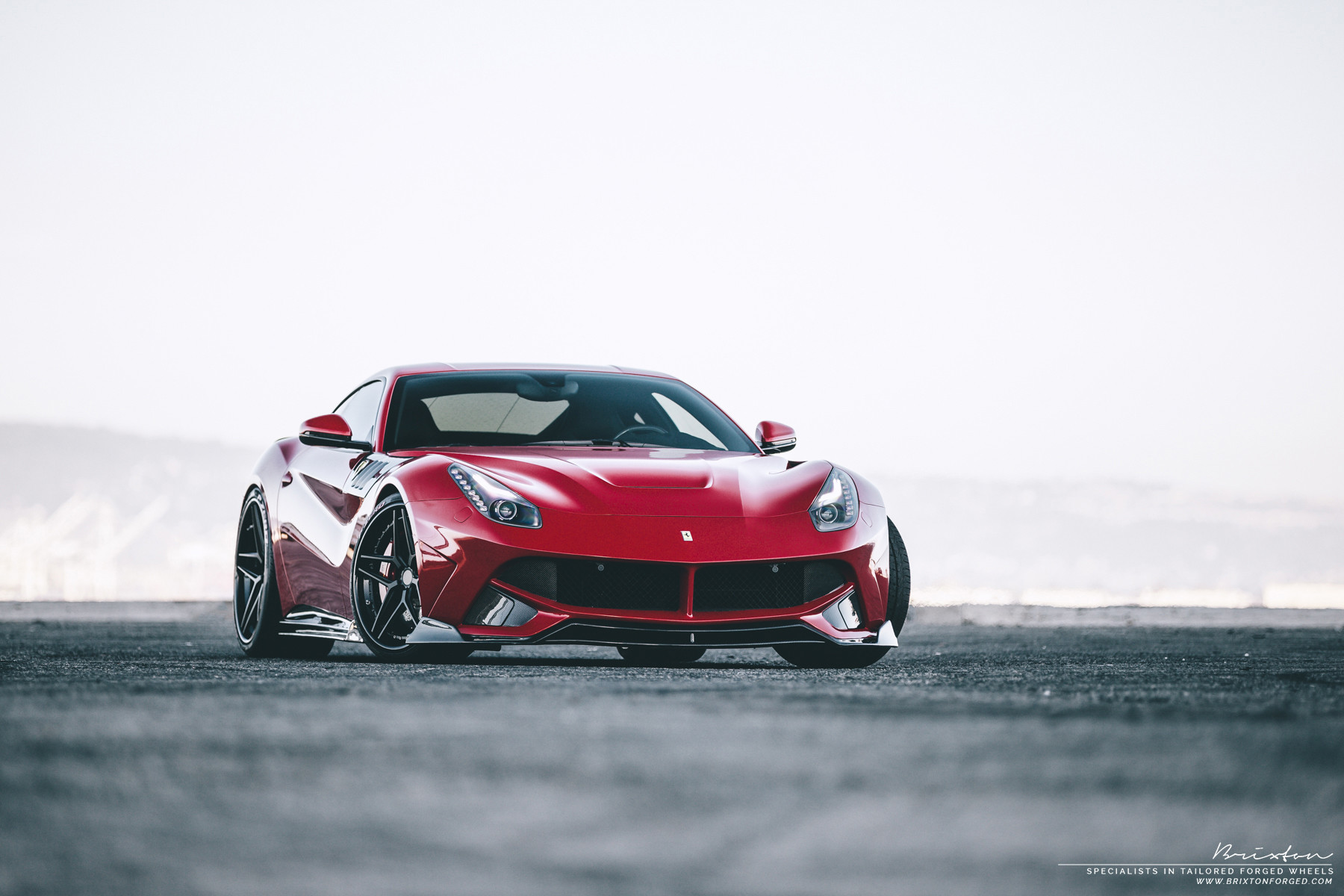 Red Ferrari F12 with Aftermarket LED Headlights - Photo by Brixton Forged Wheels