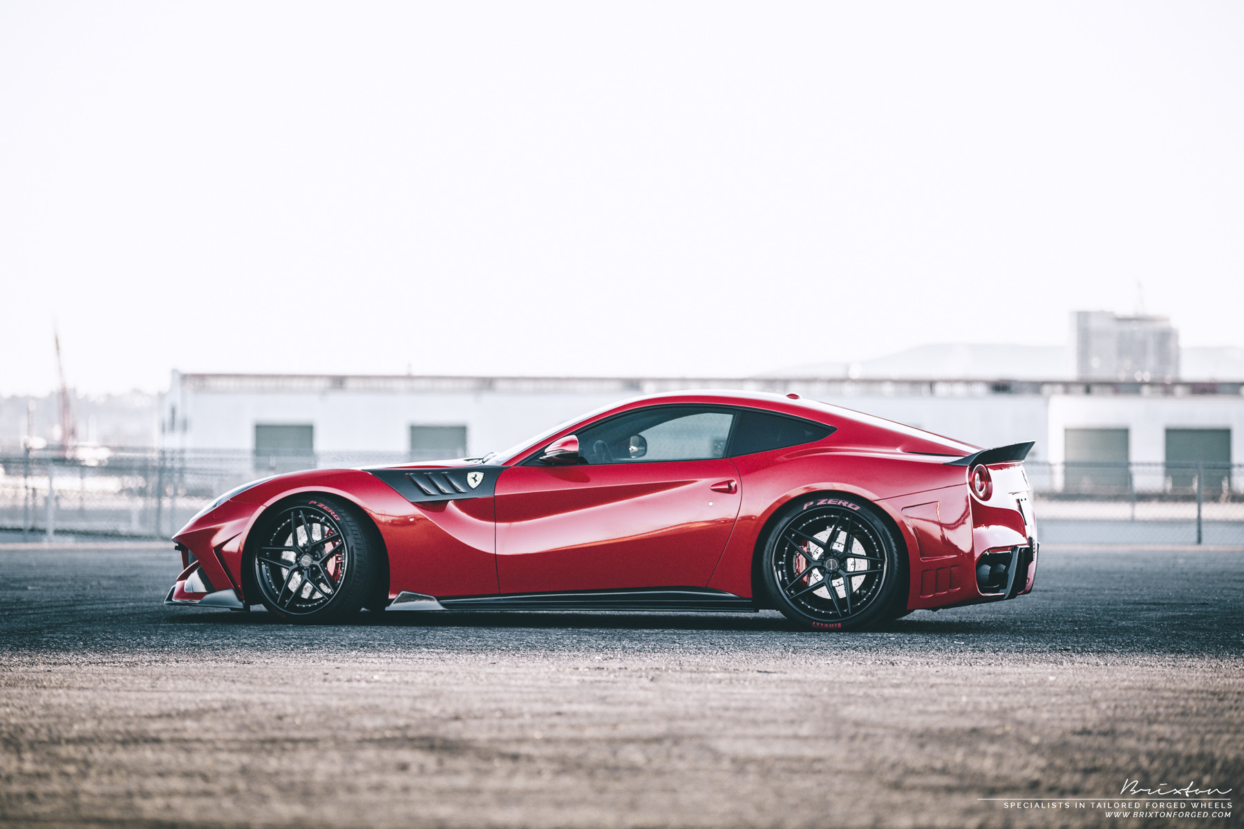 Custom Red Ferrari F12 Side Skirts - Photo by Brixton Forged Wheels