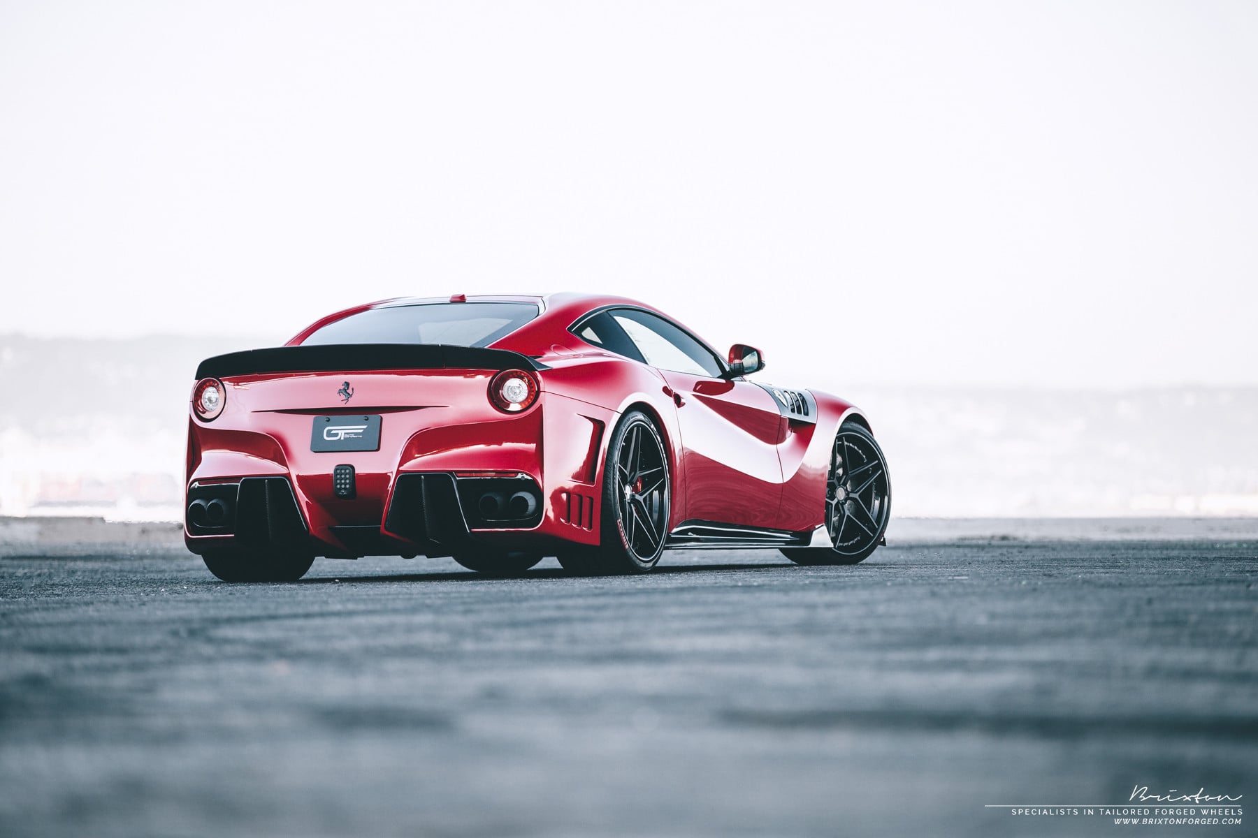 Carbon Fiber Rear Diffuser on Red Ferrari F12 - Photo by Brixton Forged Wheels