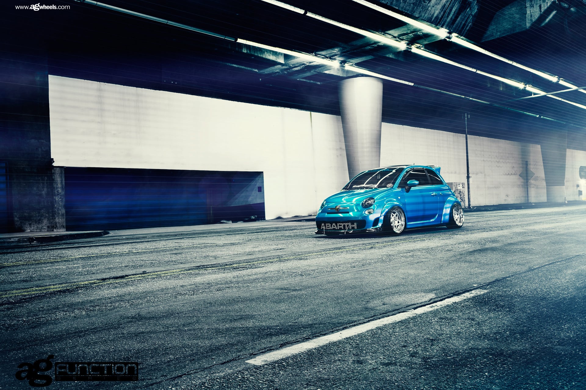 Blue Fiat 500 Front Bumper Lip Spoiler - Photo by Avant Garde Wheels